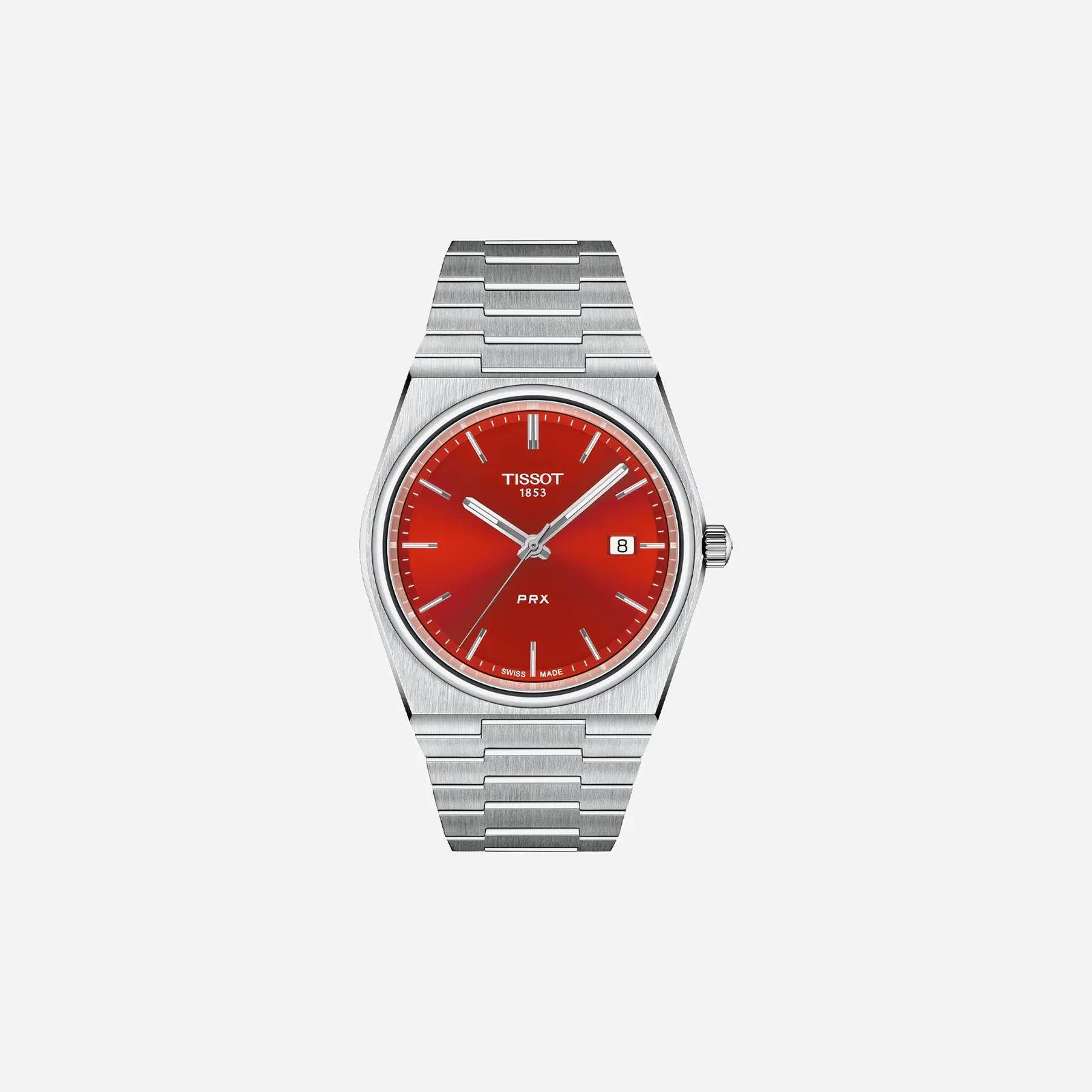 Tissot PRX Quartz 40mm Red Dial Silver Steel Watch