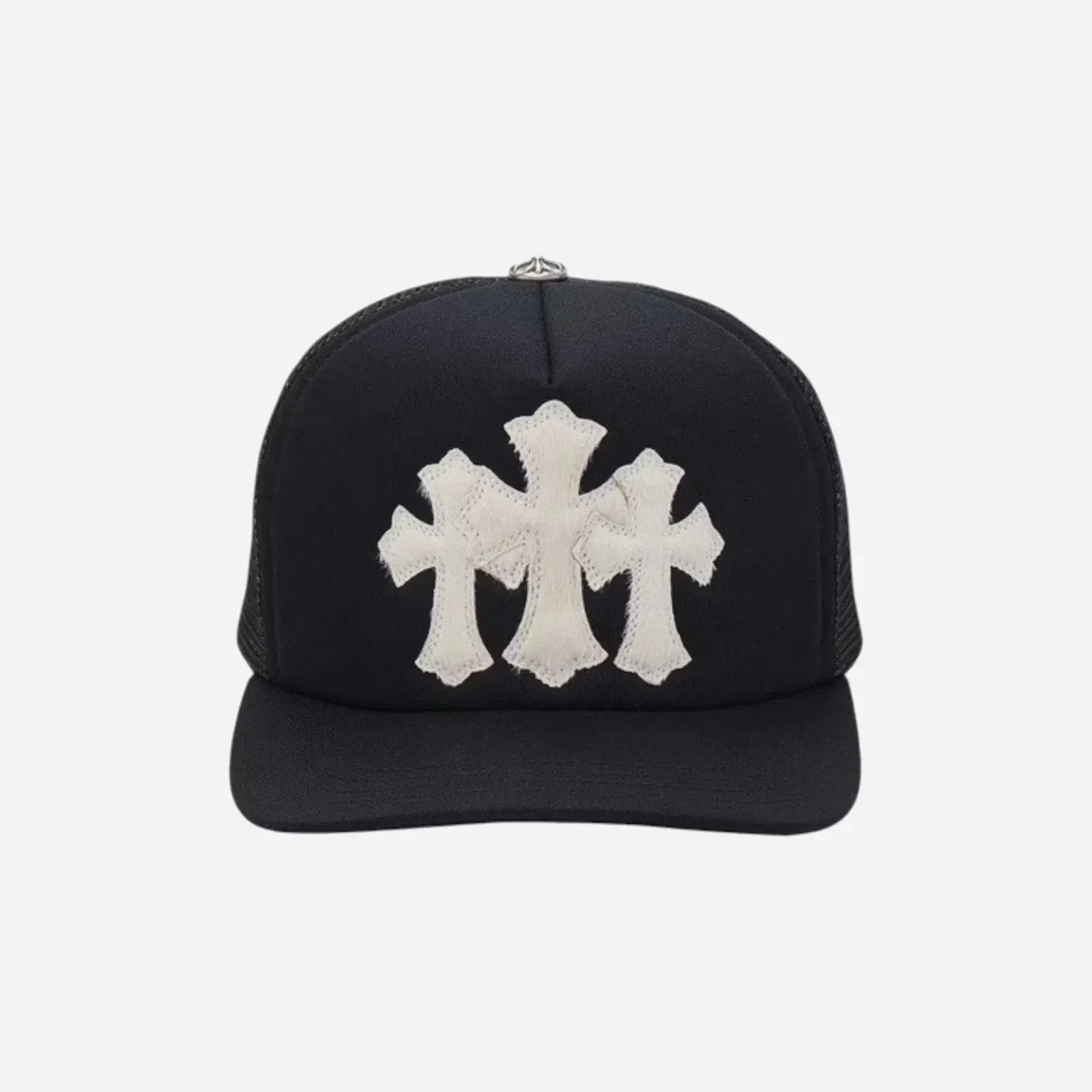 Chrome Hearts White Cemetary Cross CH Trucker Hat Black