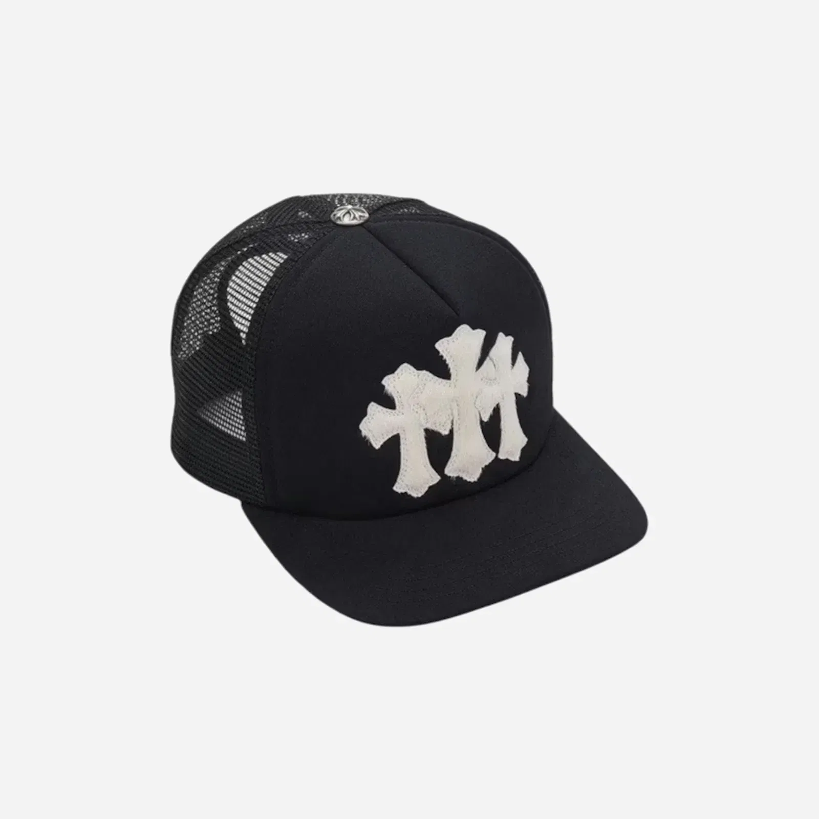Chrome Hearts White Cemetary Cross CH Trucker Hat Black