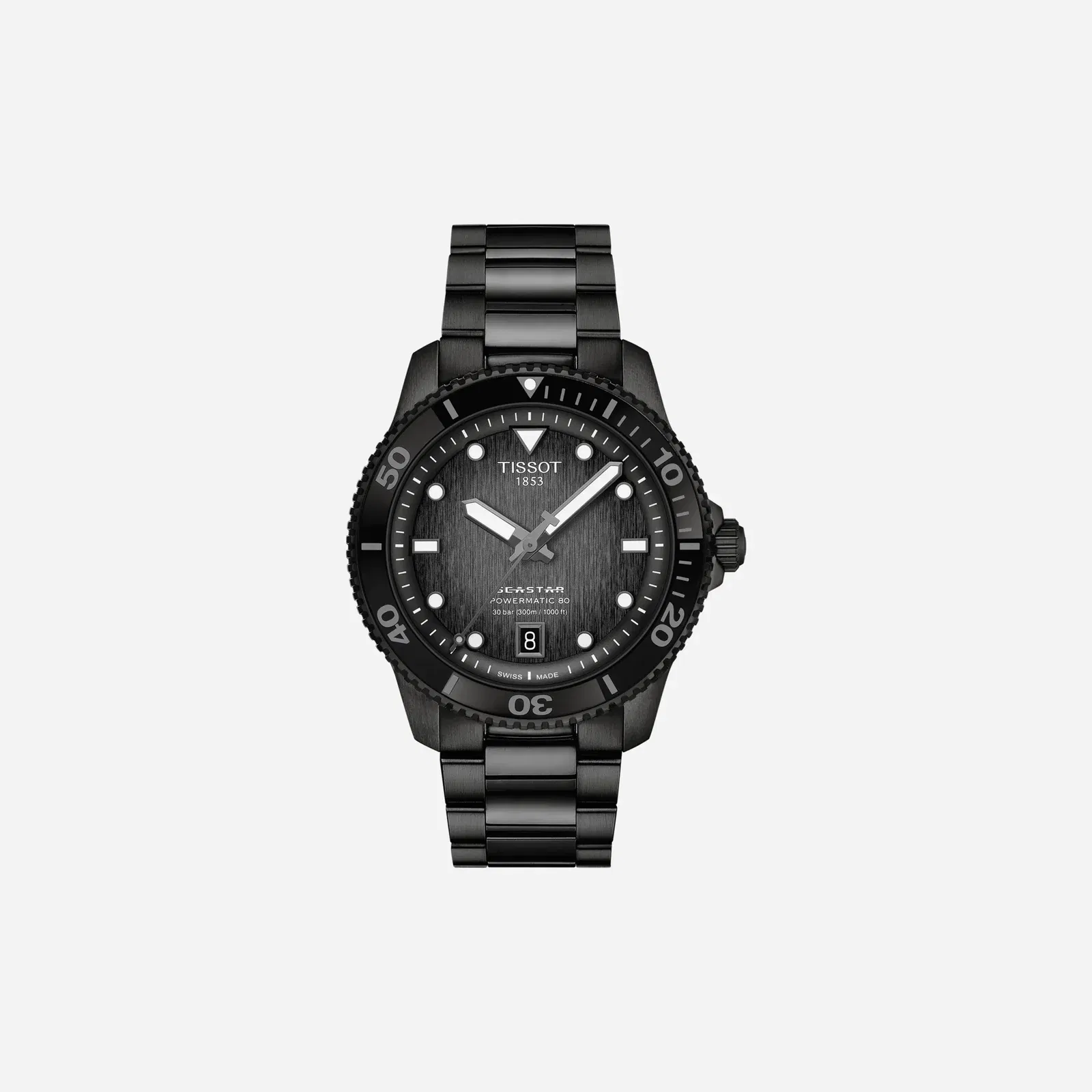 Tissot Seastar 1000 Powermatic 80 40mm Black Dial Black Stainless Steel Black PVD Strap Watch