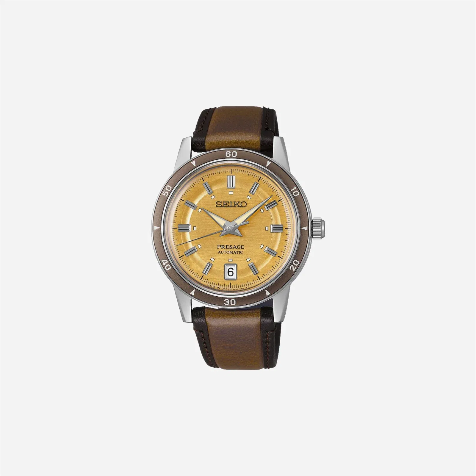 Seiko Presage Style 60s in Golden Yellow Champagne Dial Leather Strap Watch - SRPL75J1