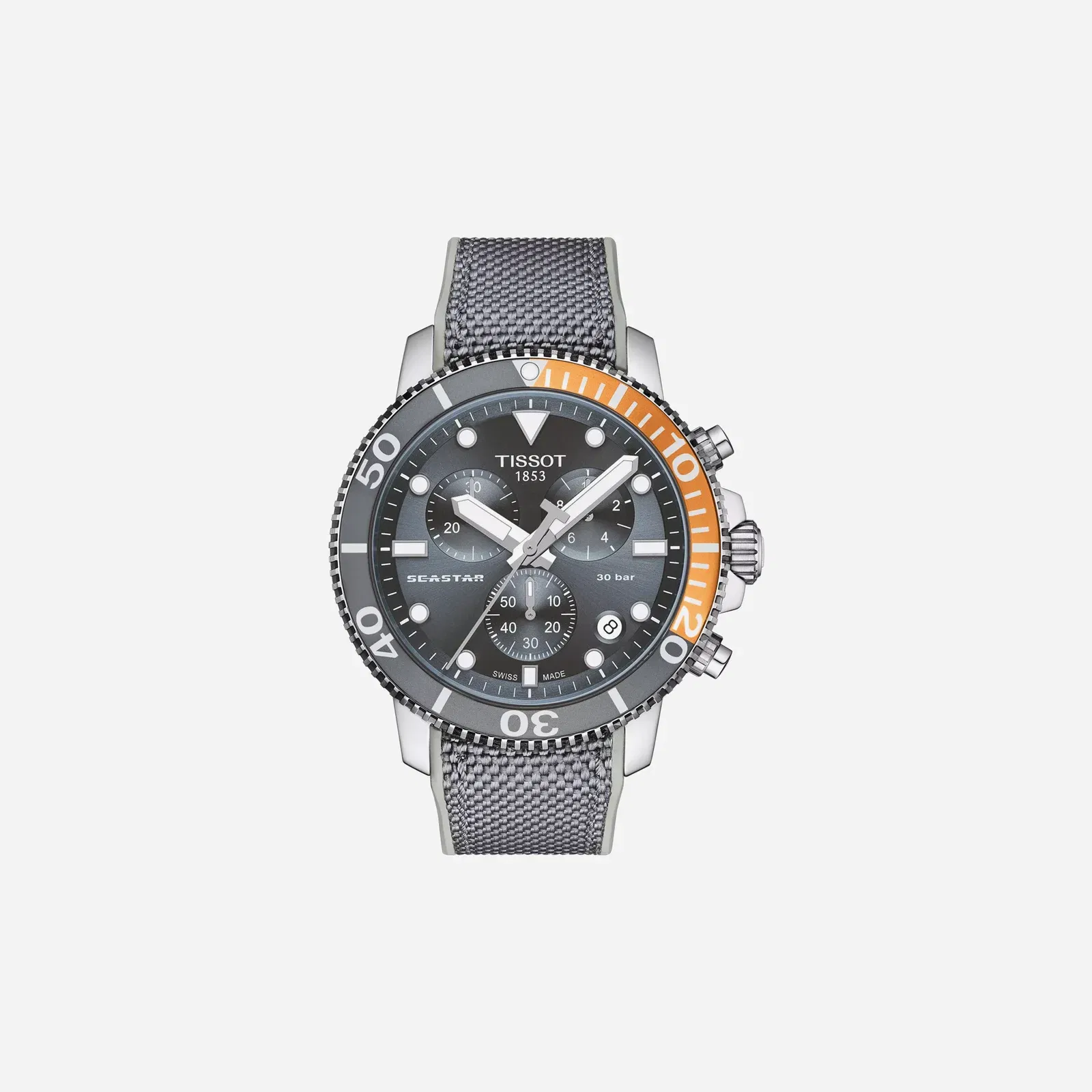 Tissot Seastar 1000 Chronograph Black Dial Grey Fabric Strap Watch