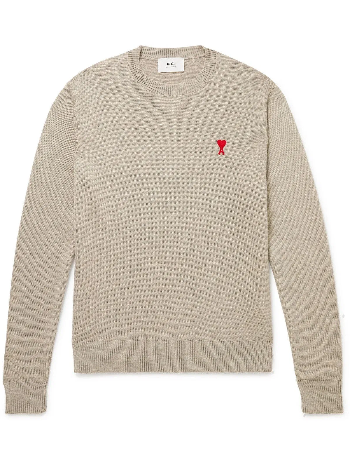 AMI PARIS - Logo-Embroidered Merino Wool Sweater - Neutrals