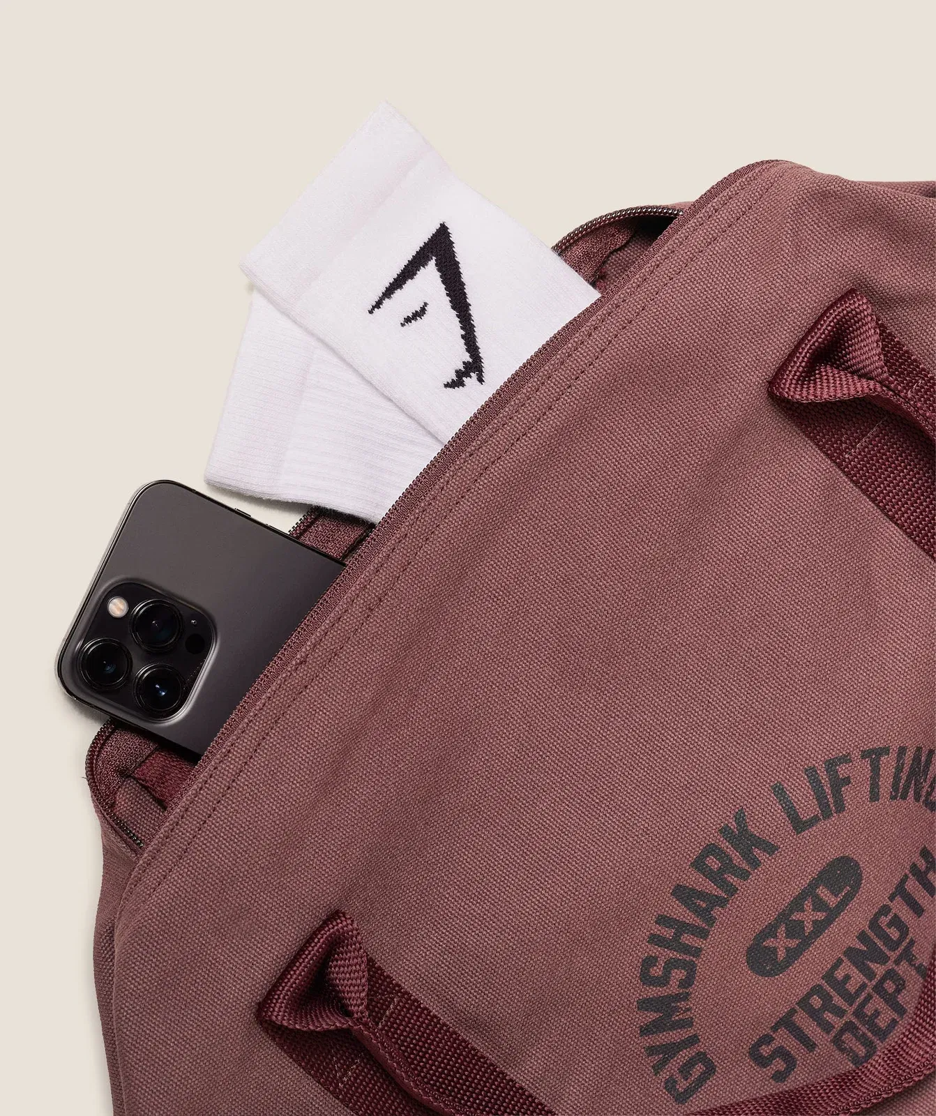 Women's Gymshark Strength Dept Canvas Duffle Bag Burgundy Brown