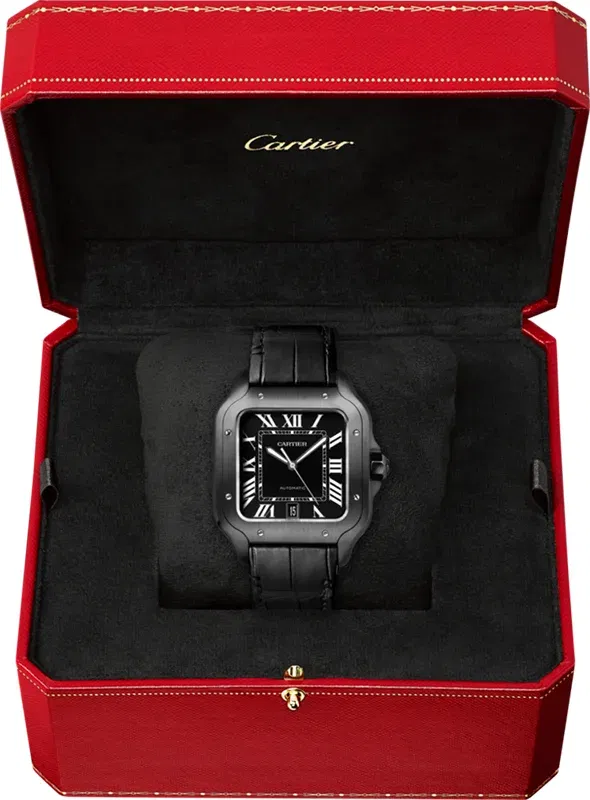 CARTIER SANTOS DE CARTIER, LARGE, AUTOMATIC, STEEL, ADLC, INTERCHANGEABLE RUBBER AND LEATHER BRACELETS