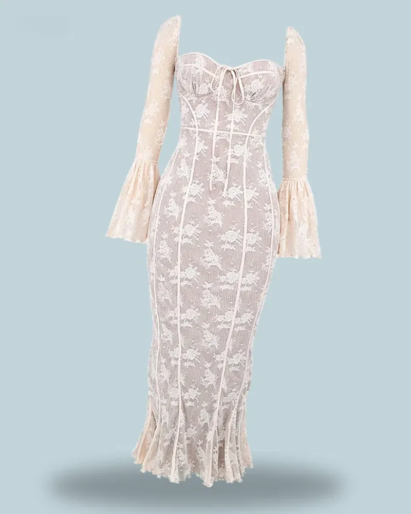 HOUSE OF CB Delilah Long Sleeve Lace Maxi Dress
