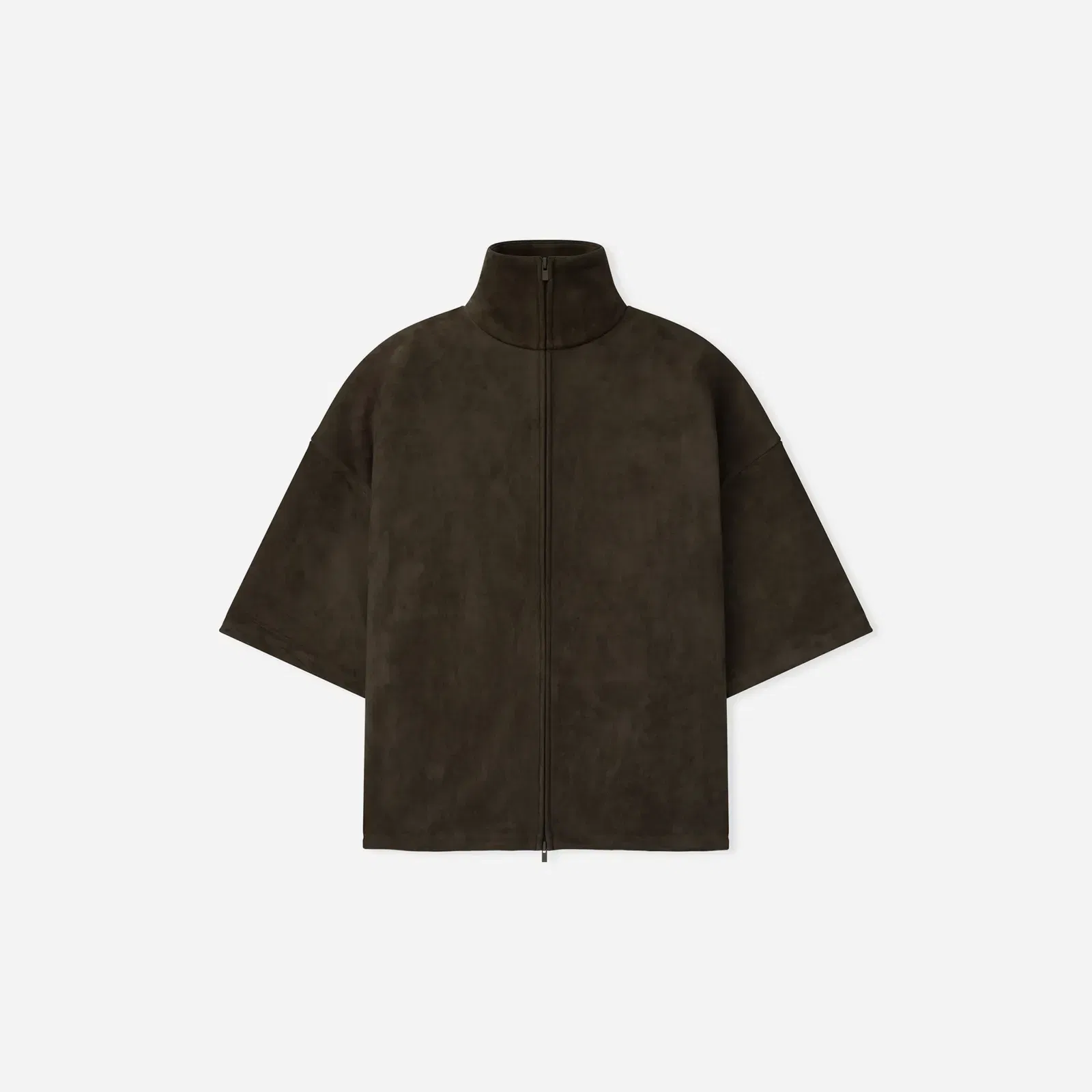 Fear of God Essentials Suede Fleece High Neck 3/4 Sleeve Jacket Brown