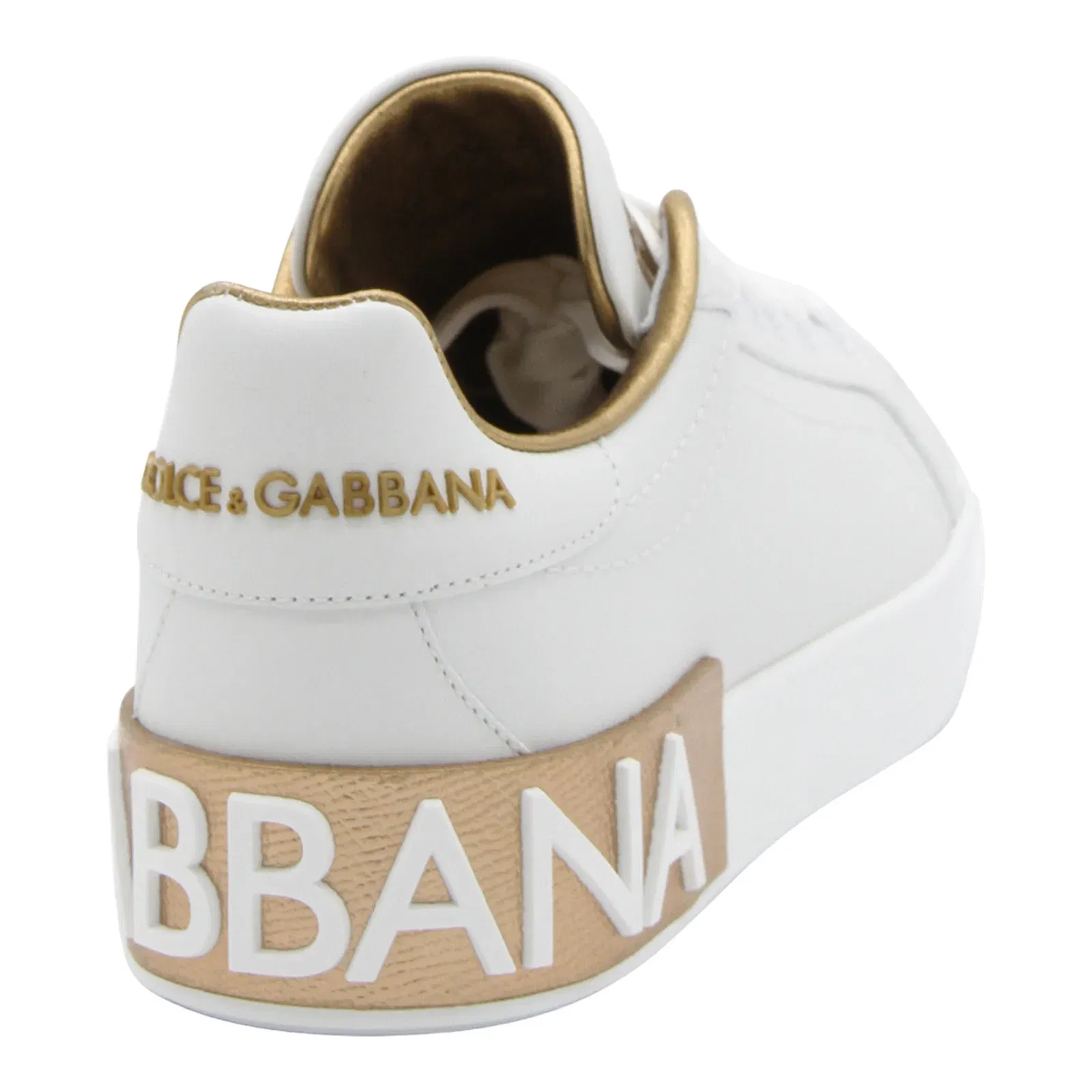 White Calfskin Low-Top Sneakers with Gold Details