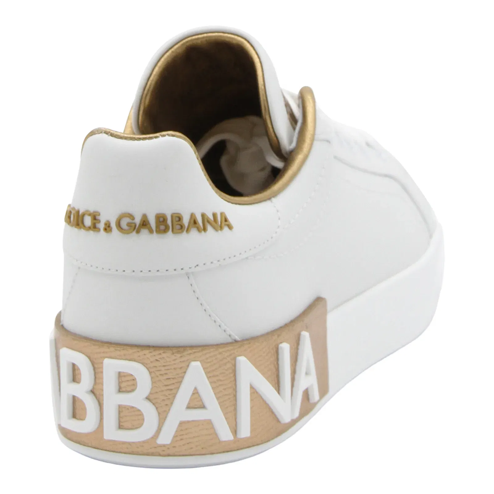 White Calfskin Low-Top Sneakers with Gold Details