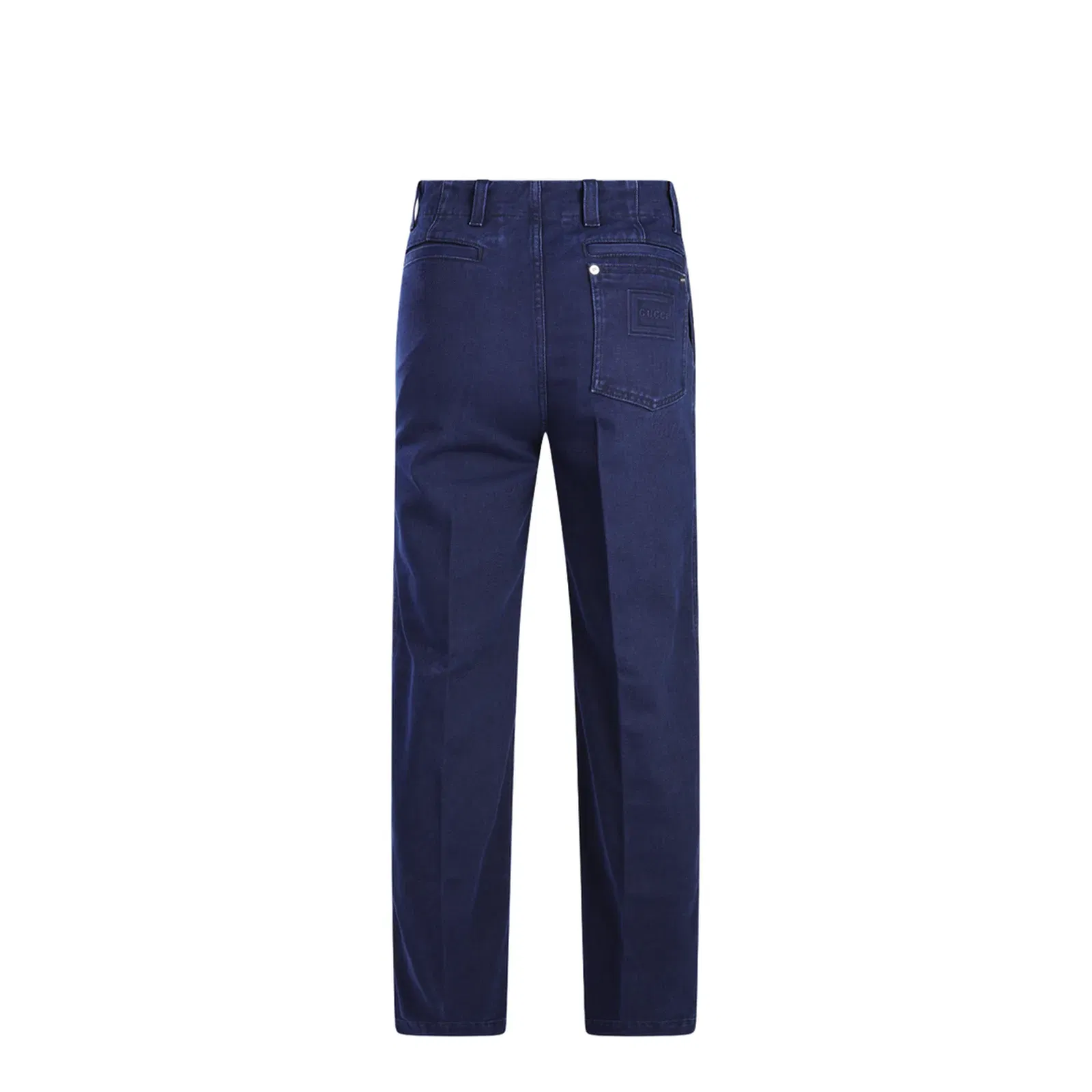 Washed Denim Pant with Embossed Label in Dark Blue