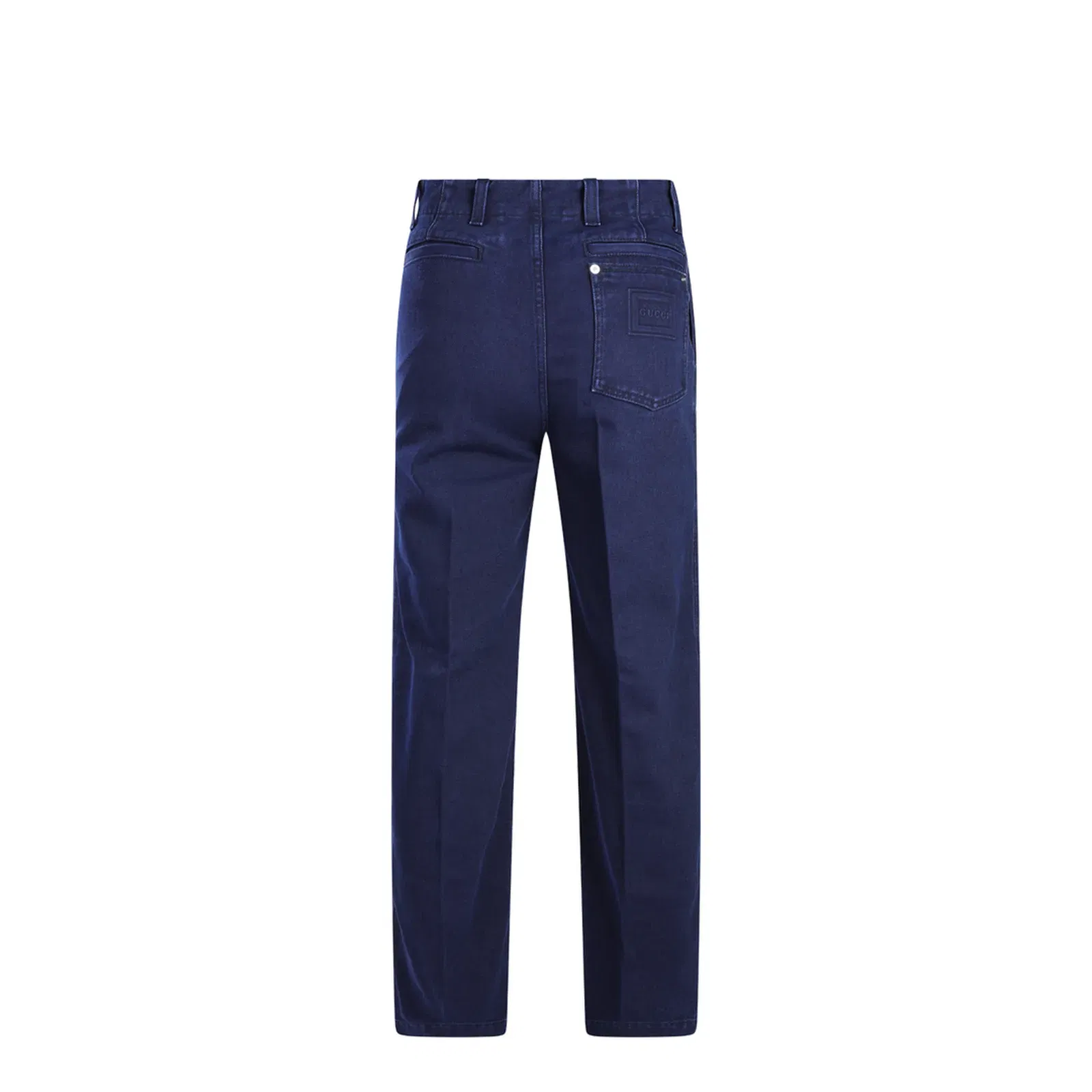Washed Denim Pant with Embossed Label in Dark Blue