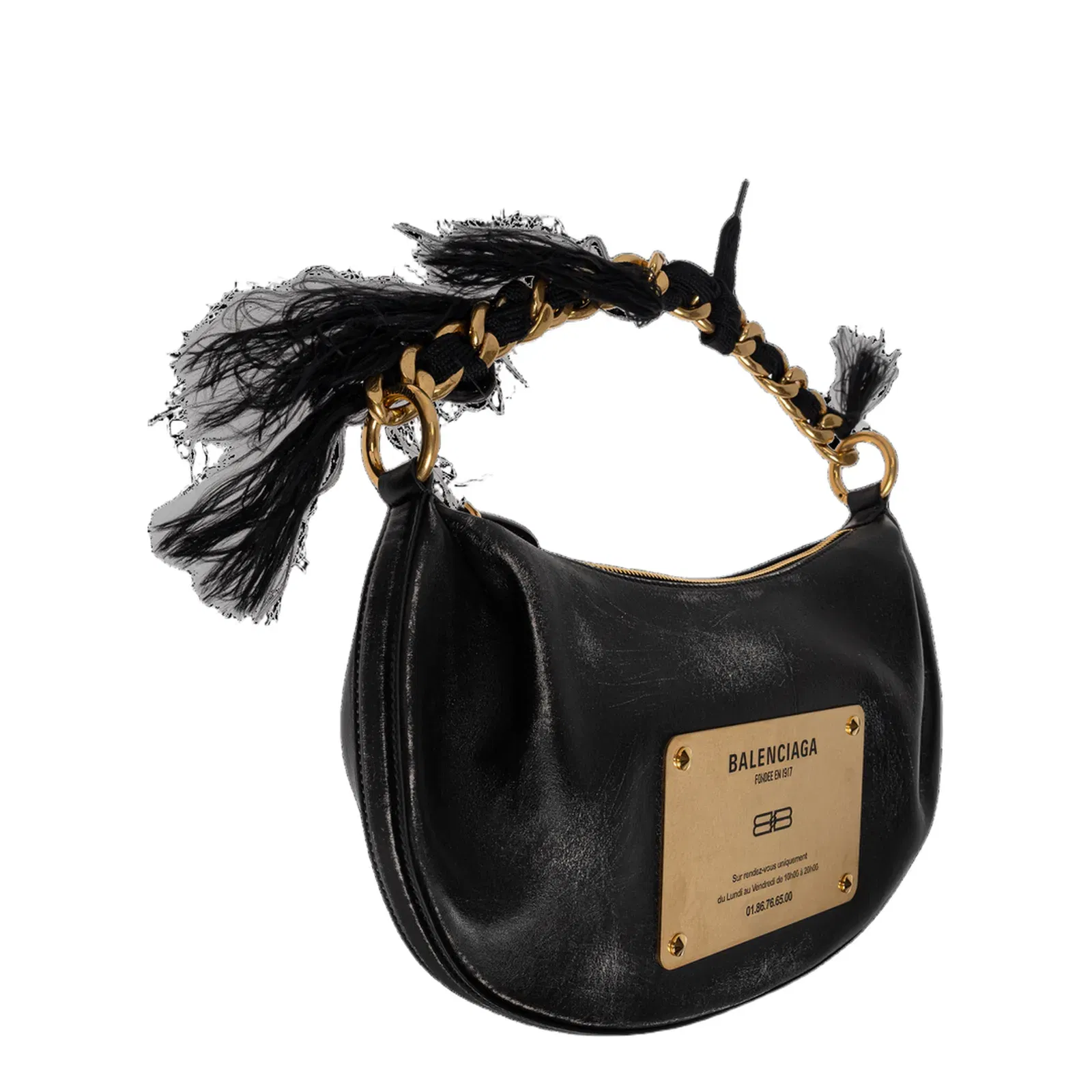`Vintage` Effect Leather Shoulder Bag in Black