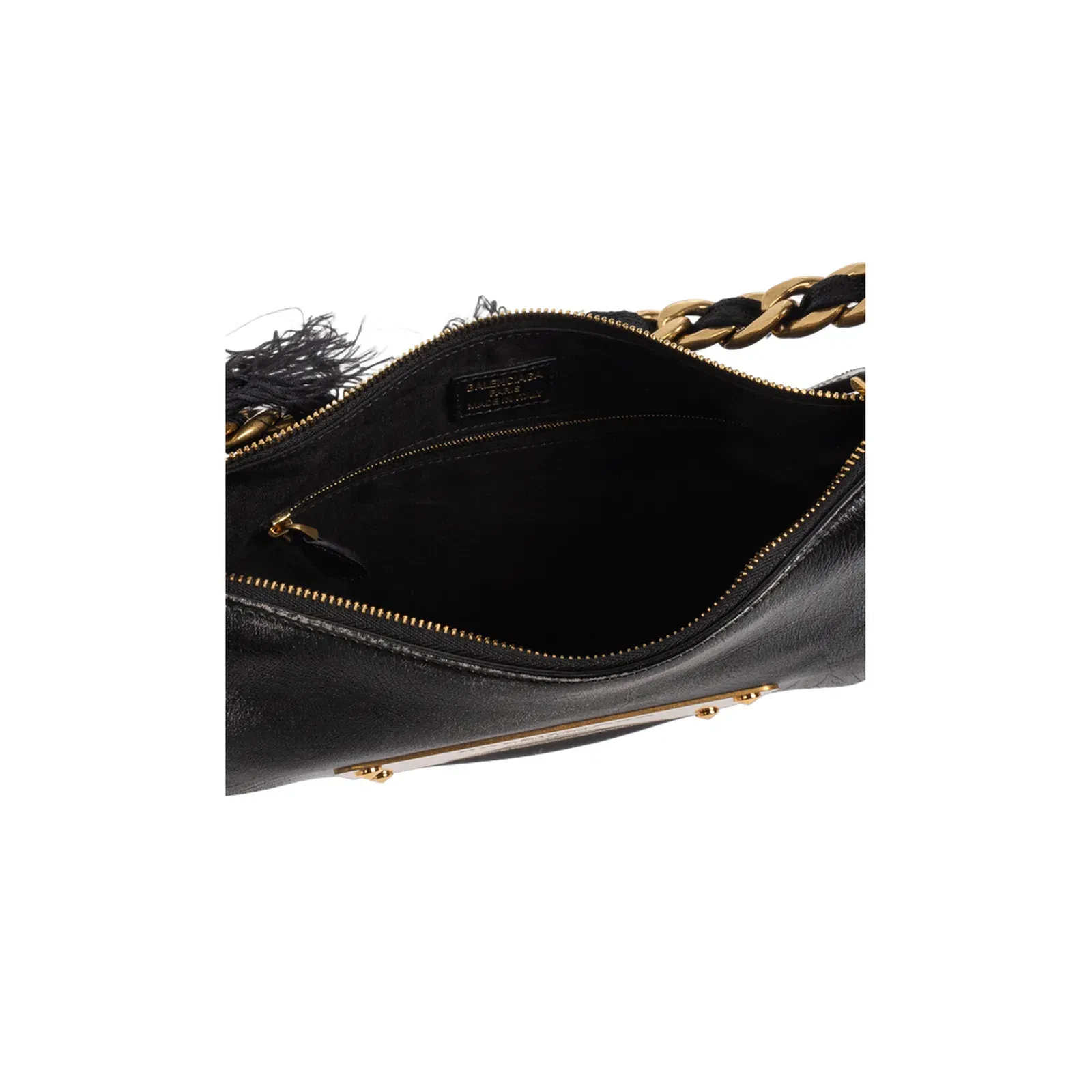 `Vintage` Effect Leather Shoulder Bag in Black