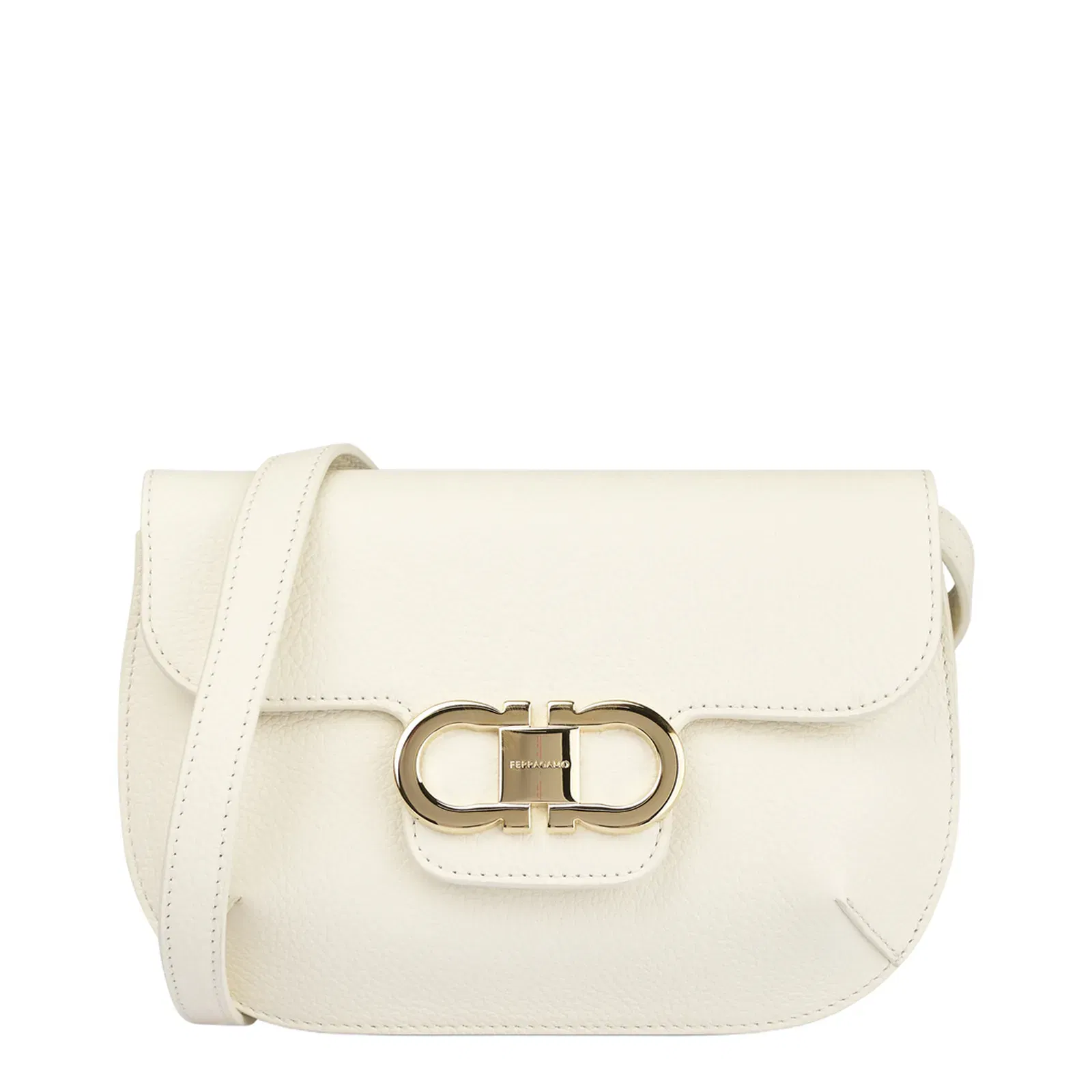 Double Gancini Leather Cross Body Bag White