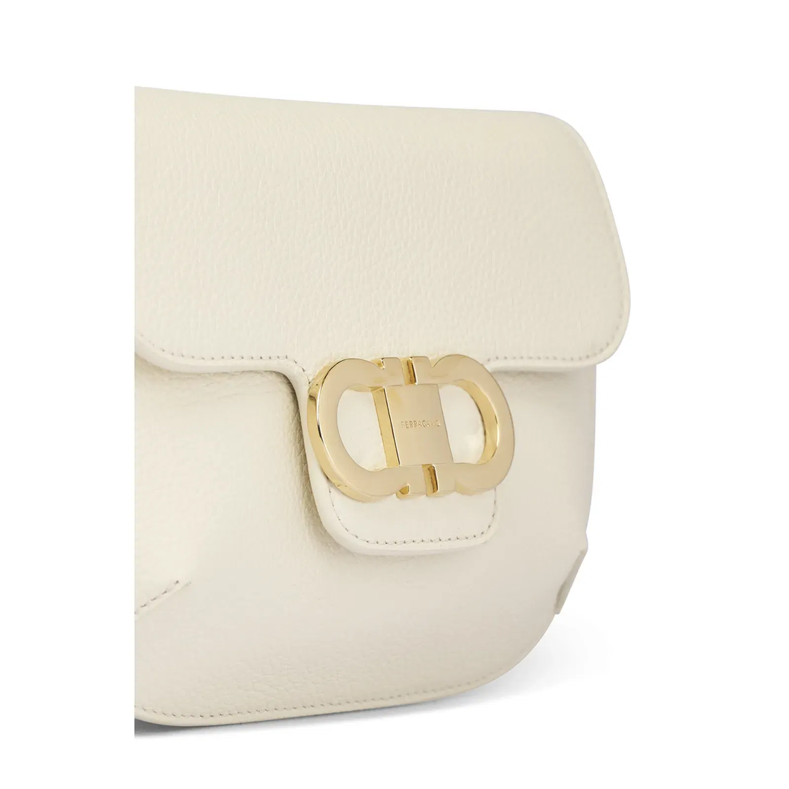 Double Gancini Leather Cross Body Bag White
