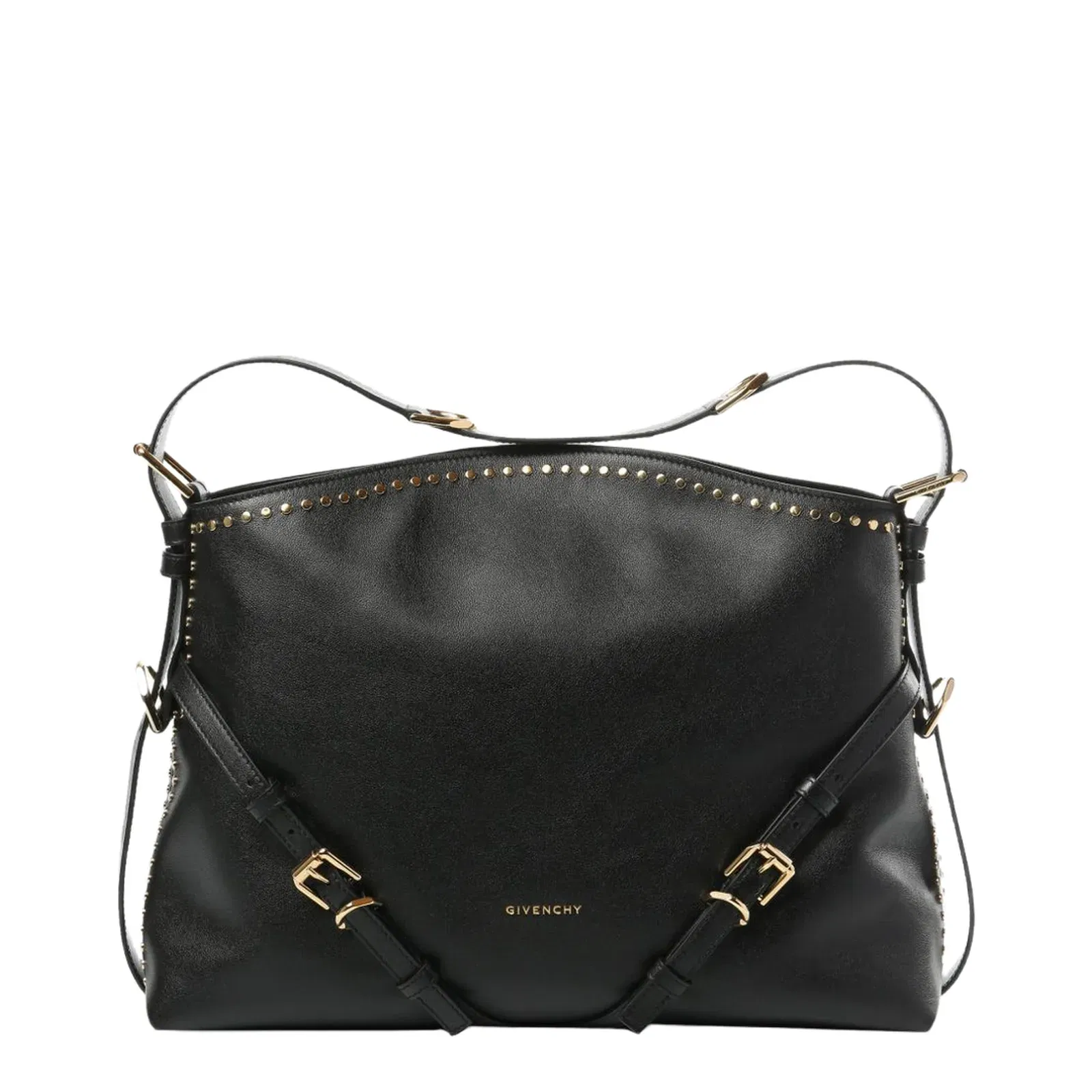Voyou Studded Buckle Medium Shoulder Bag - Black