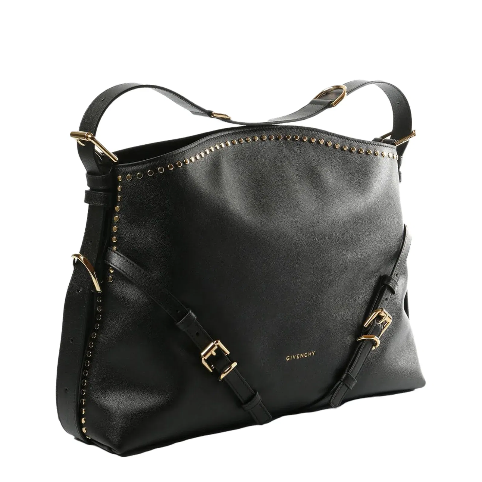 Voyou Studded Buckle Medium Shoulder Bag - Black