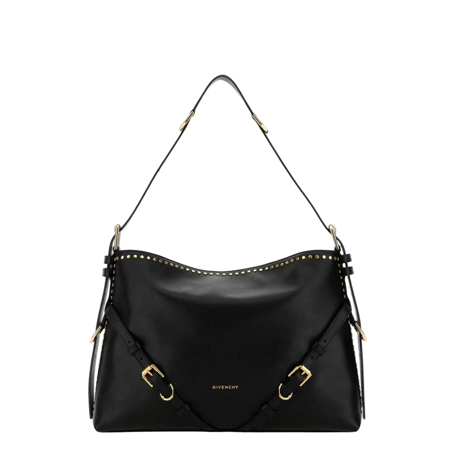 Voyou Studded Buckle Medium Shoulder Bag - Black