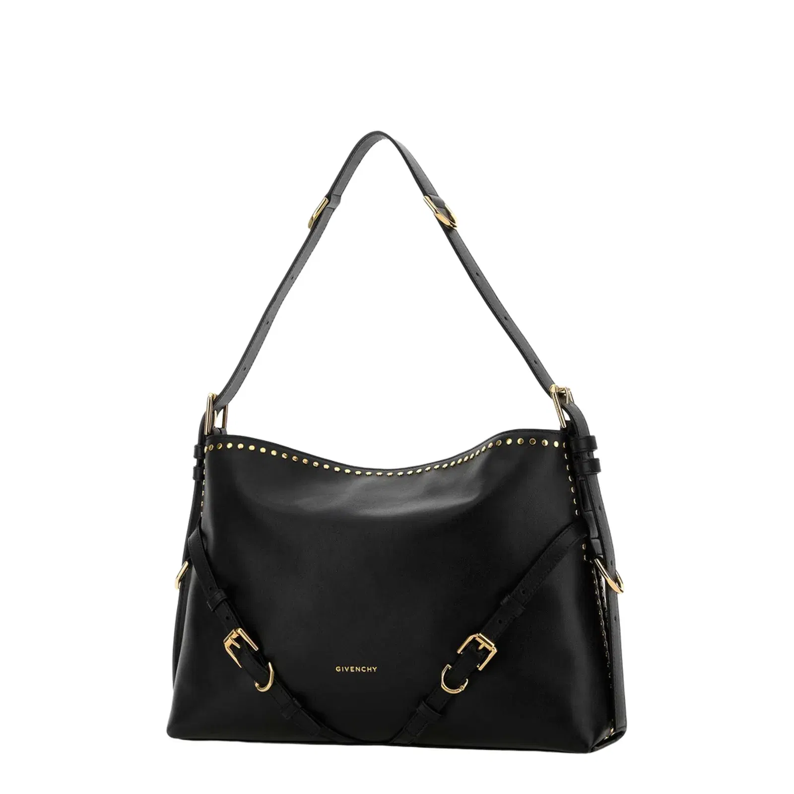 Voyou Studded Buckle Medium Shoulder Bag - Black