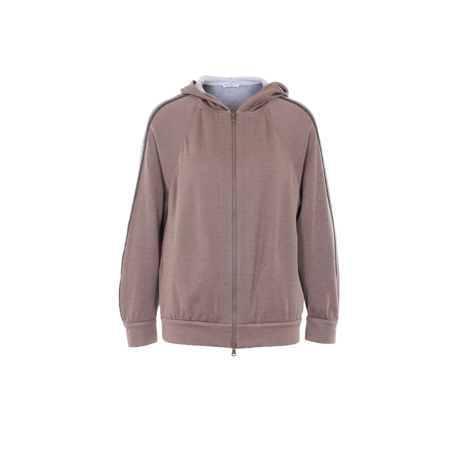 Embellished Zipped Hoodie - Beige