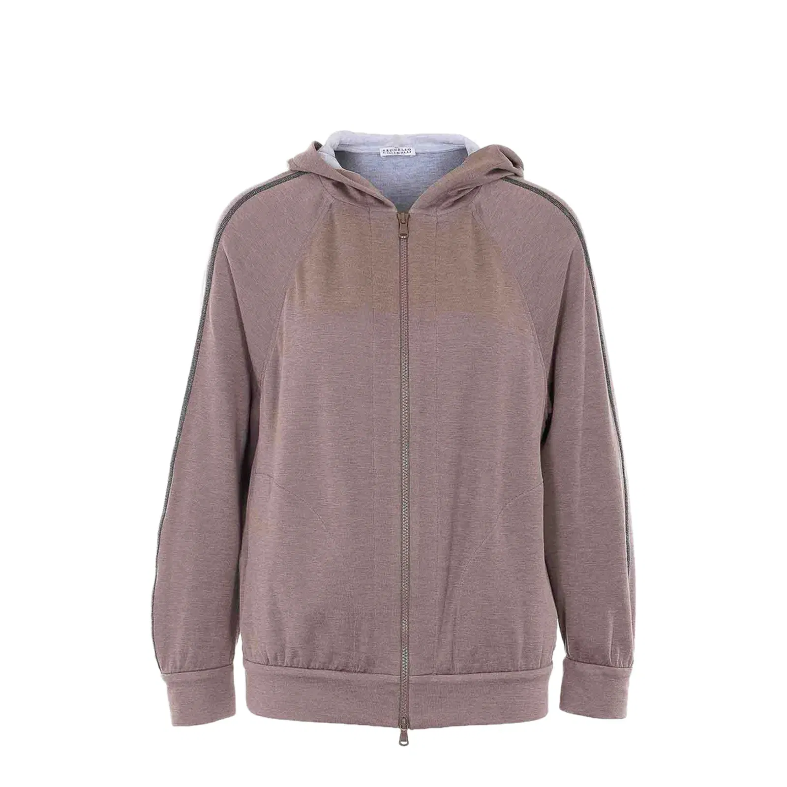 Embellished Zipped Hoodie - Beige