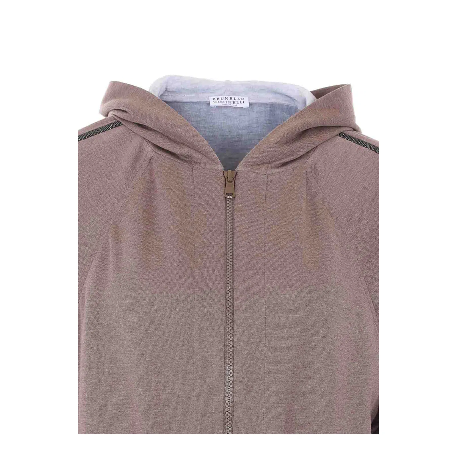 Embellished Zipped Hoodie - Beige