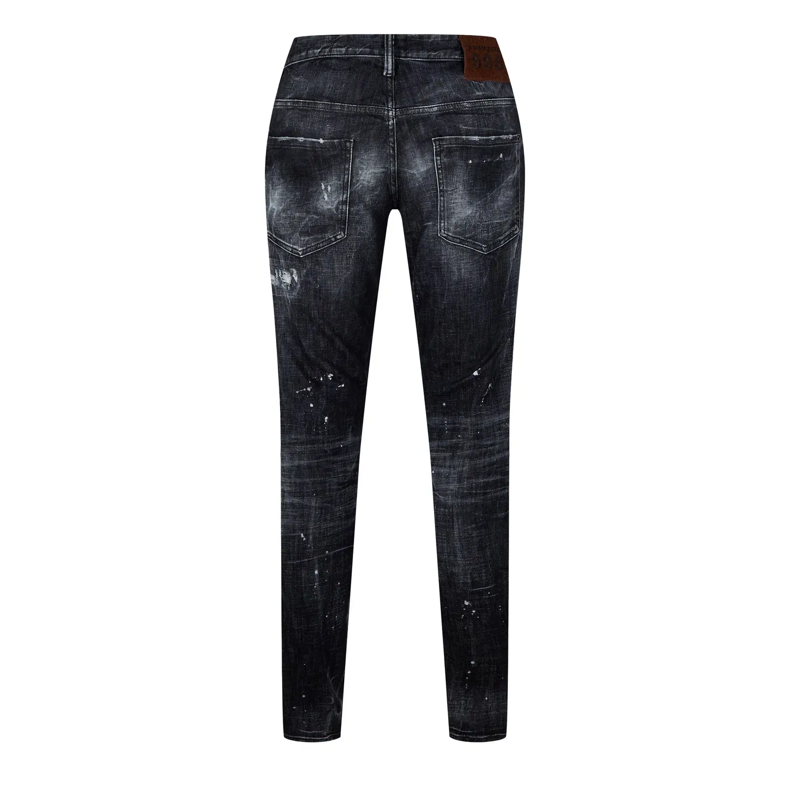 distressed paint-splatter jeans