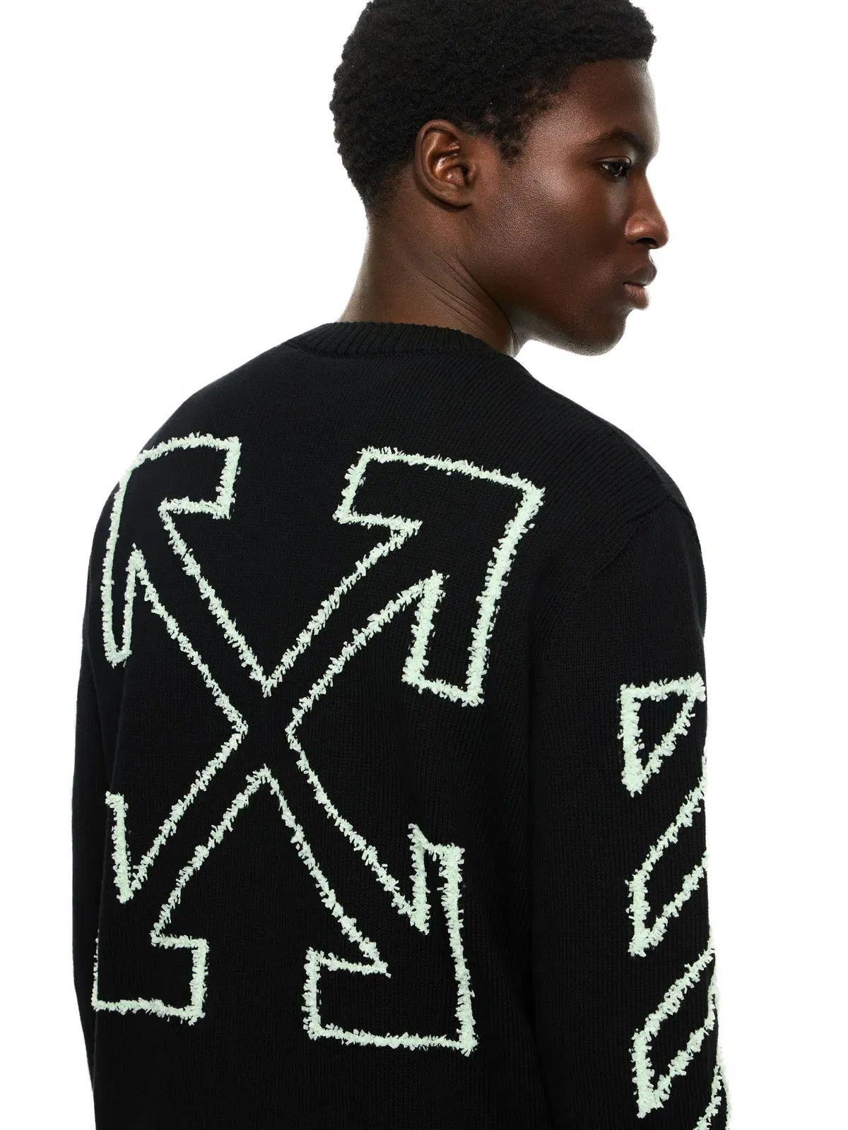 Off White Diagonal Arrow Fuzzy Crewneck