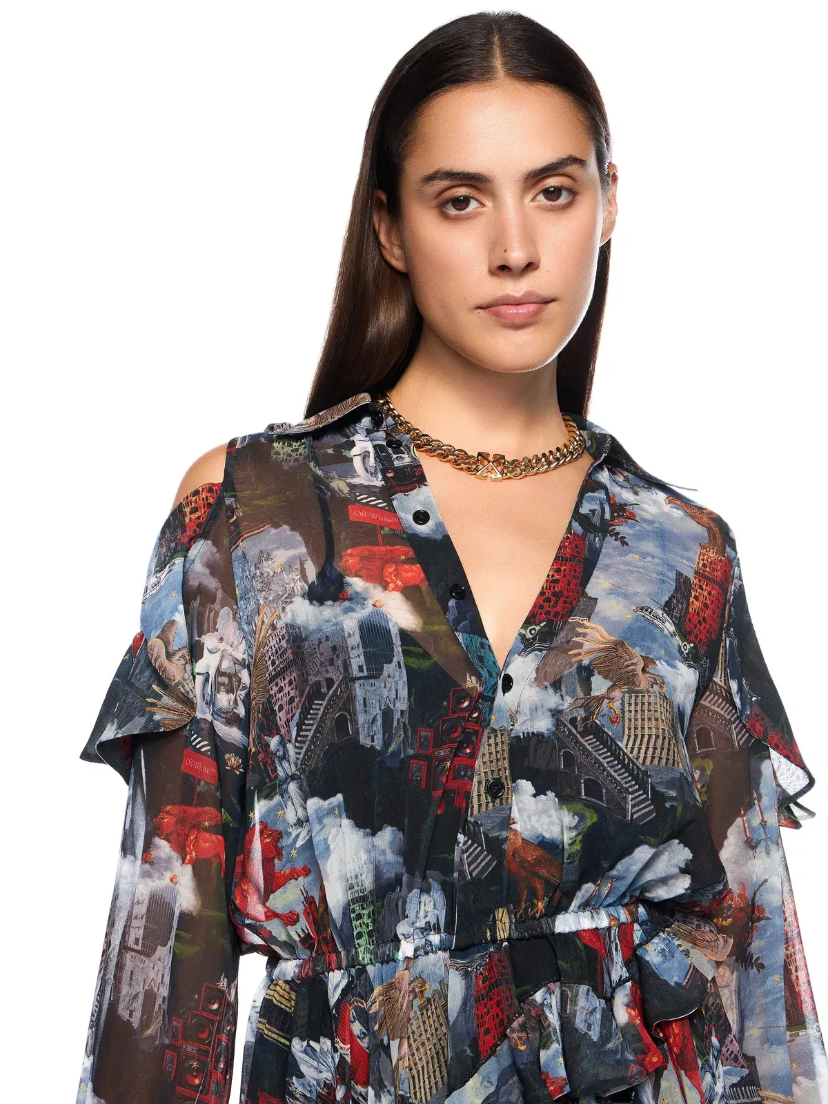 Off White World Paint Geo Romantic Dress