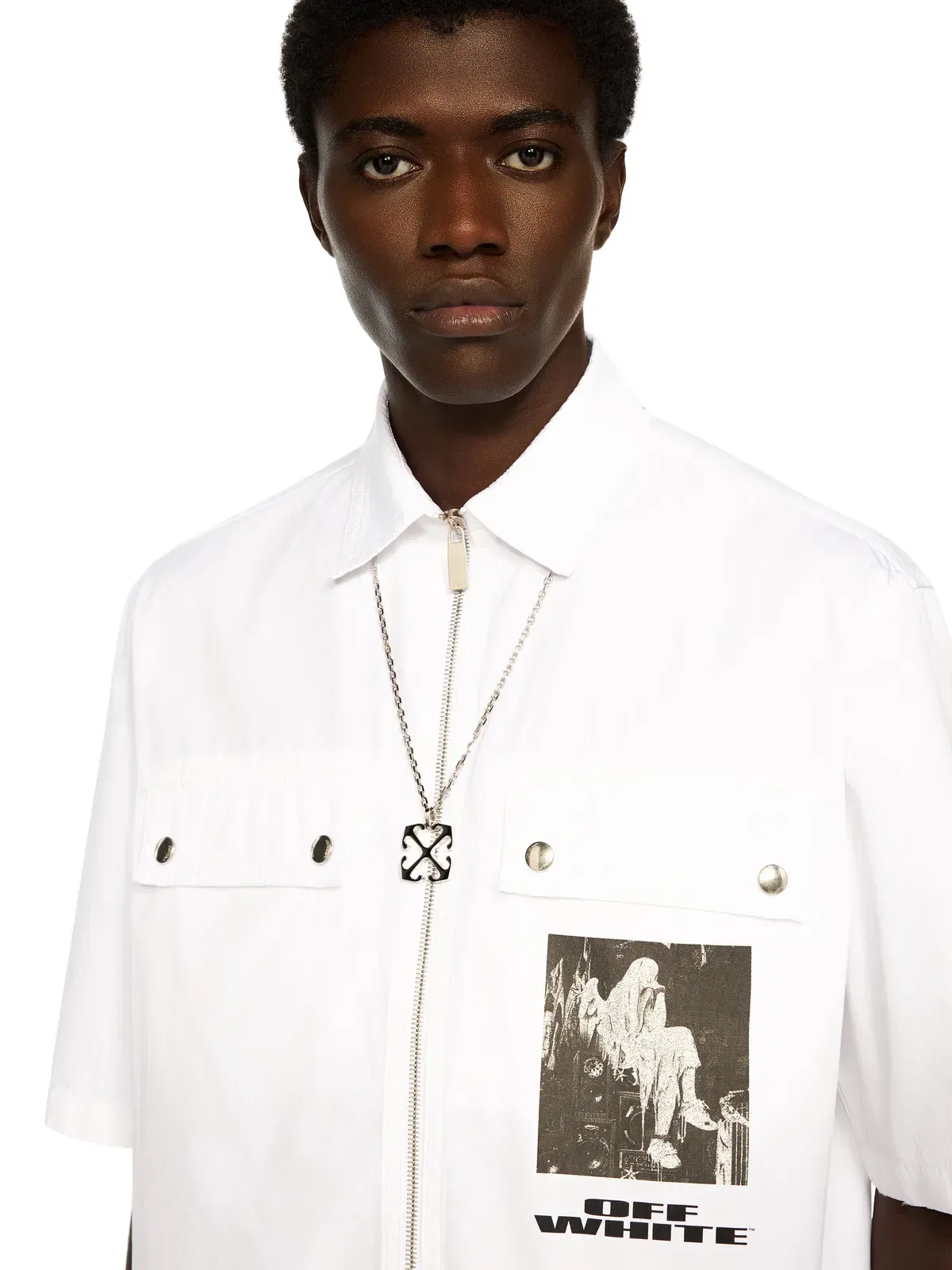 Off White Xerox Star Zip Bowling Shirt