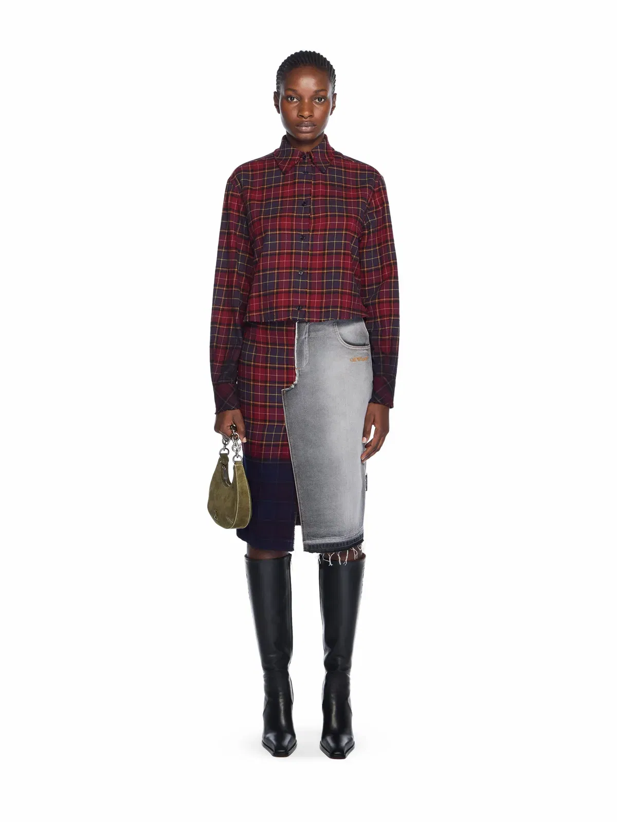 Off White Check Flannel Denim Skirt