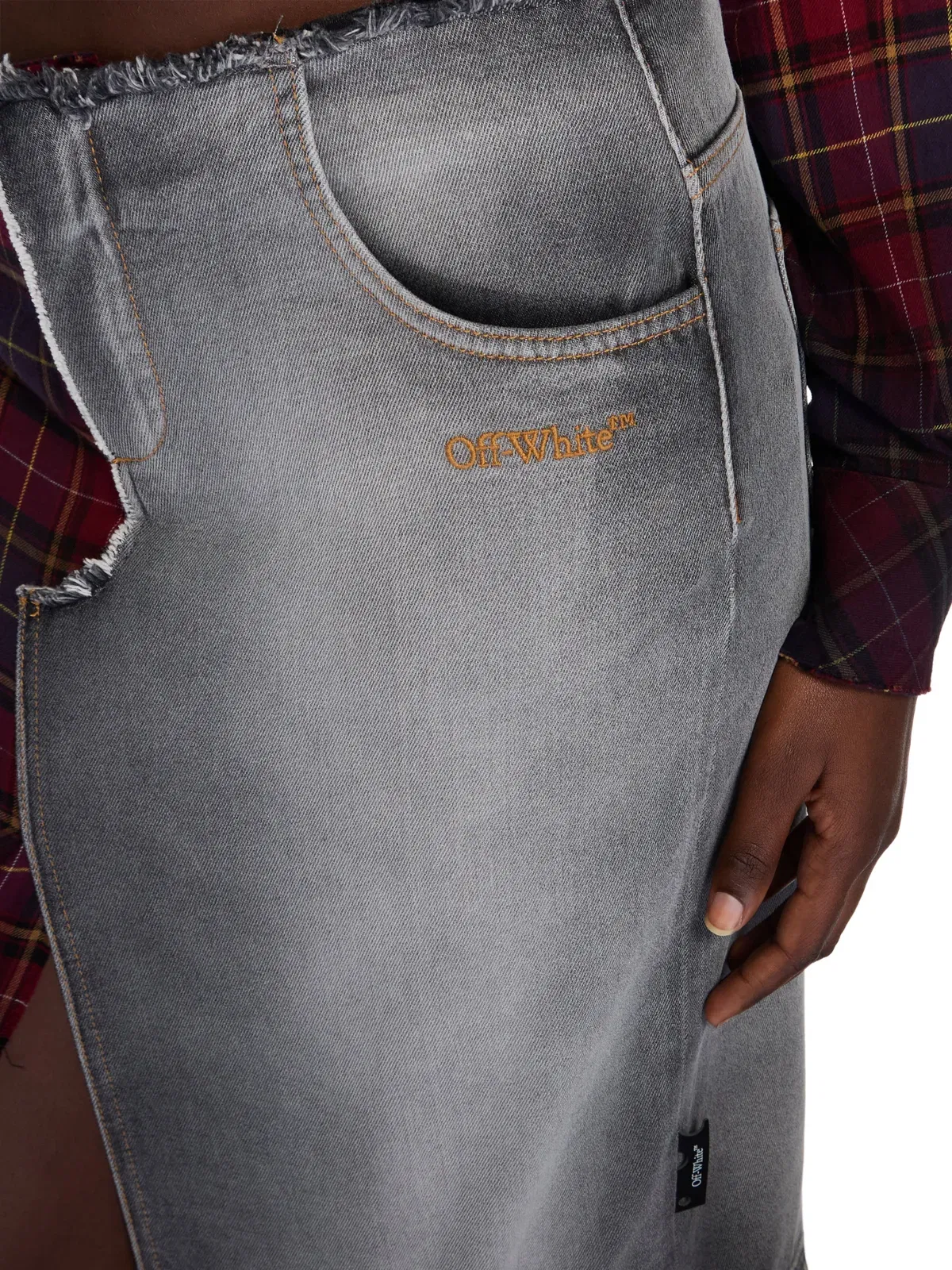 Off White Check Flannel Denim Skirt