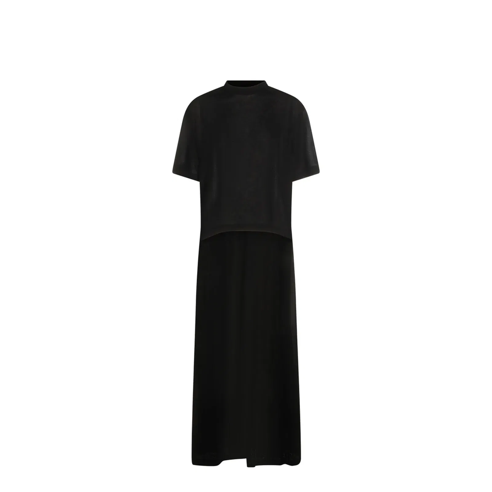 Black Maxi Train T-Shirt in Cotton Jersey