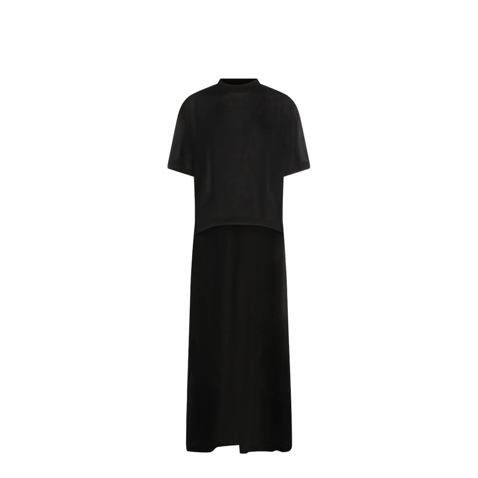 Black Maxi Train T-Shirt in Cotton Jersey