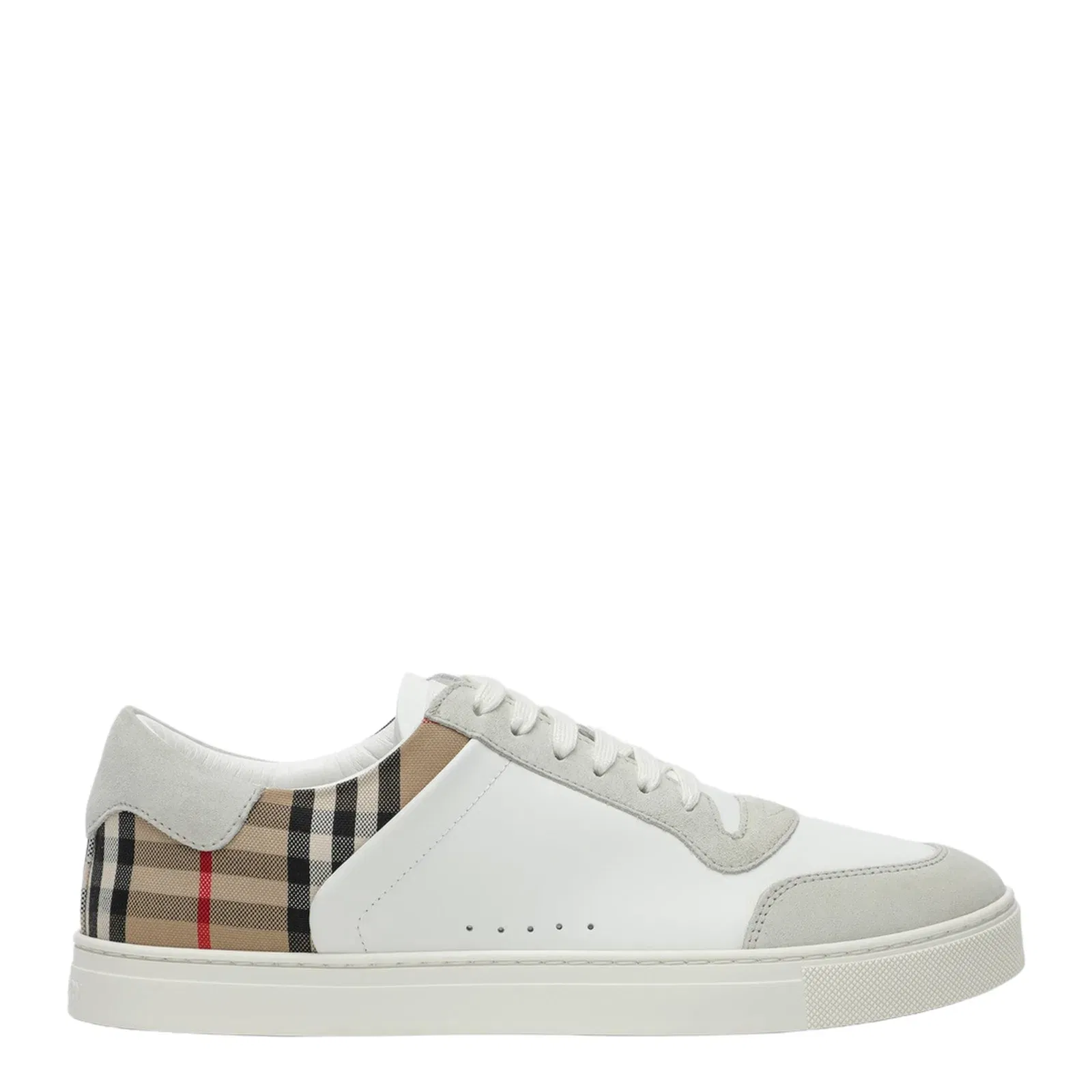 White and Check Leather Sneakers