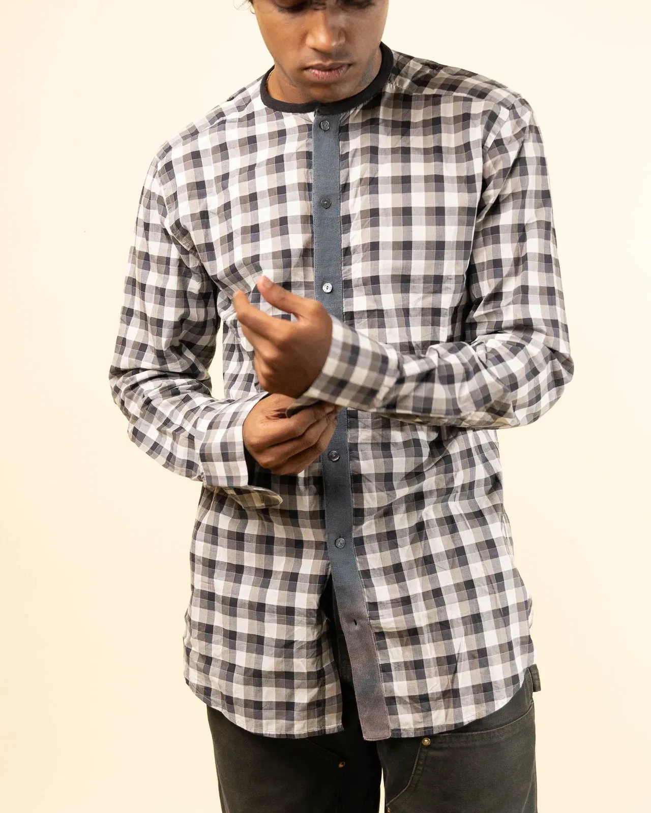 Dolce & Gabbana Gold Grey Checkered Shirt (L)