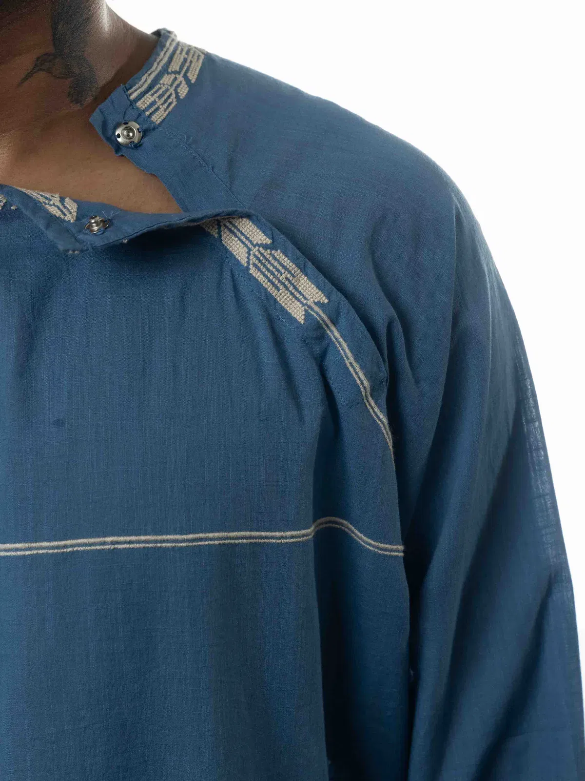 Isabel Marant Etoile White Embroidery Blue Cotton Pocketed Boho Top (L)