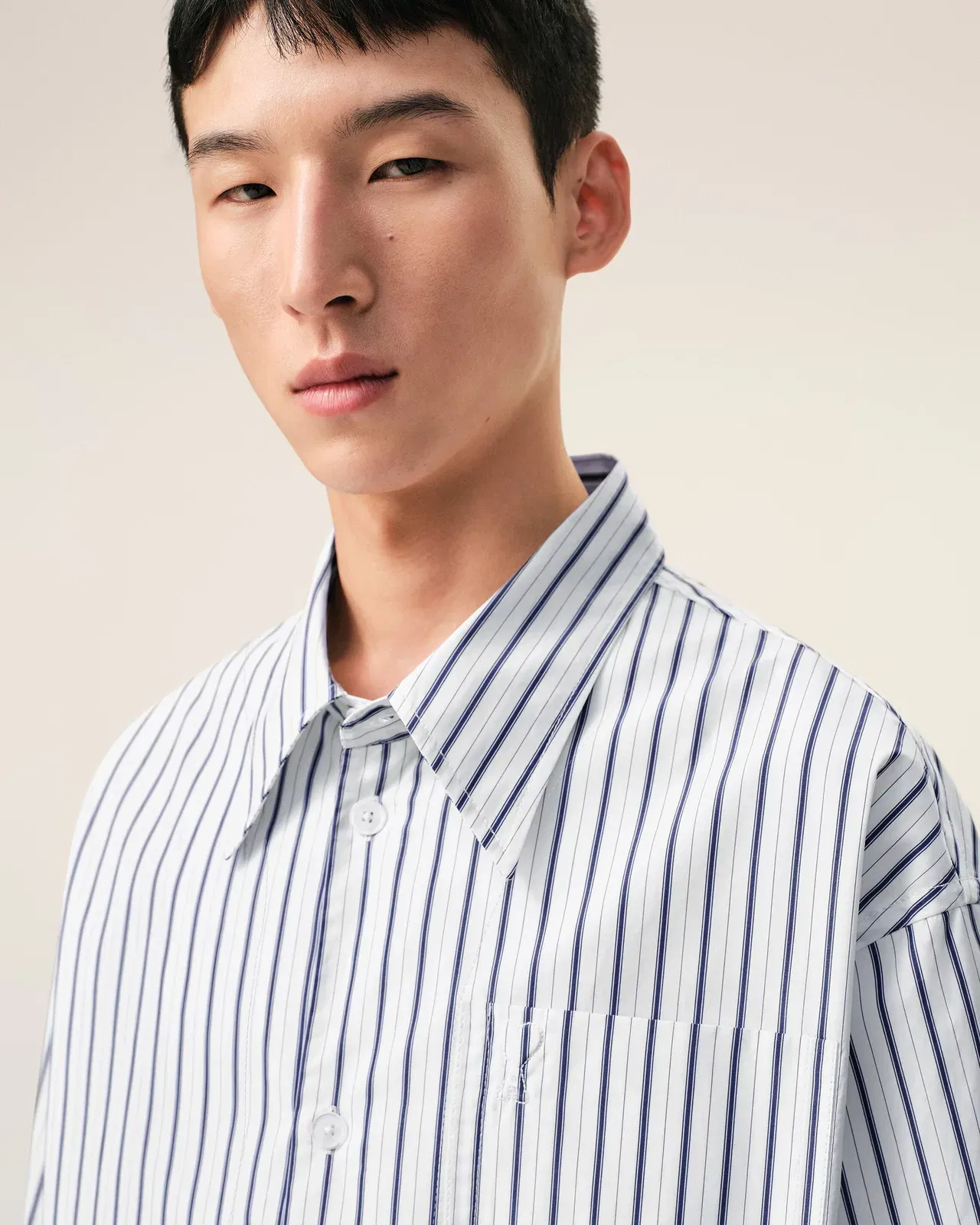 White Striped Cotton Shorts Sleeve Ami De Coeur Wide Shirt