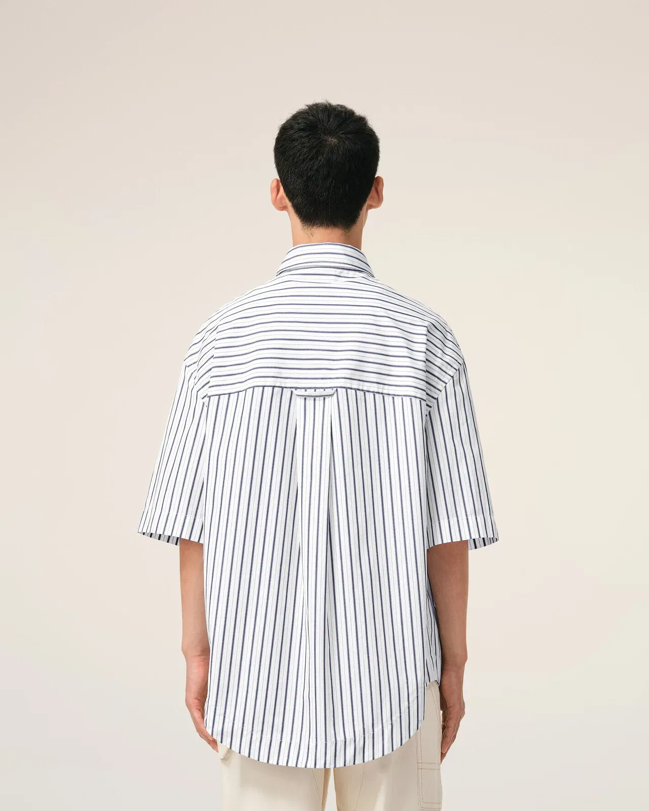 White Striped Cotton Shorts Sleeve Ami De Coeur Wide Shirt