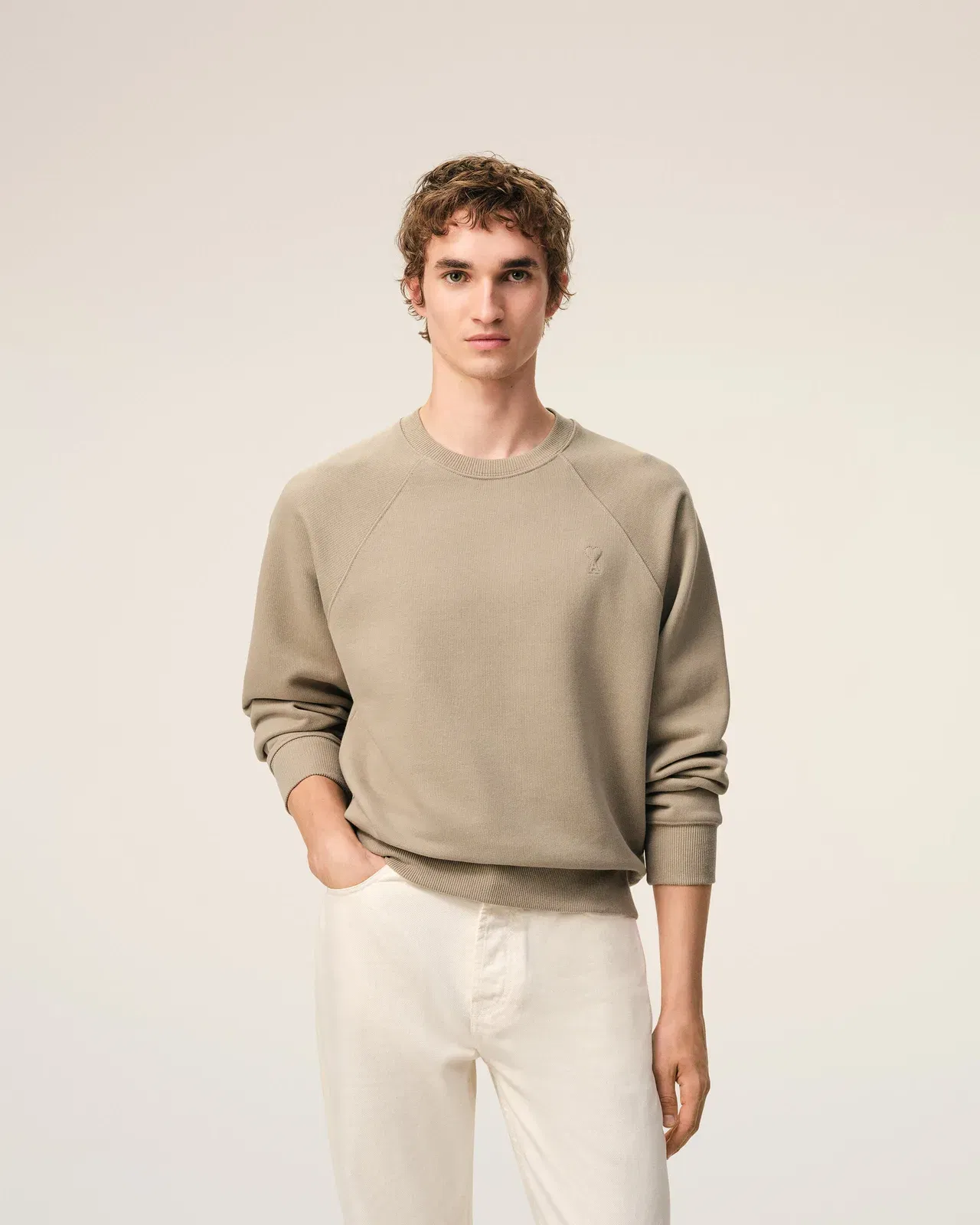 Beige Cotton Embossed Ami De Coeur Sweatshirt