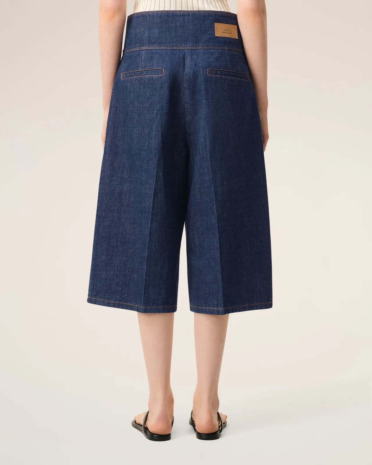 AmiParis Blue Cotton Wrapped Belted Bermuda Shorts Women's