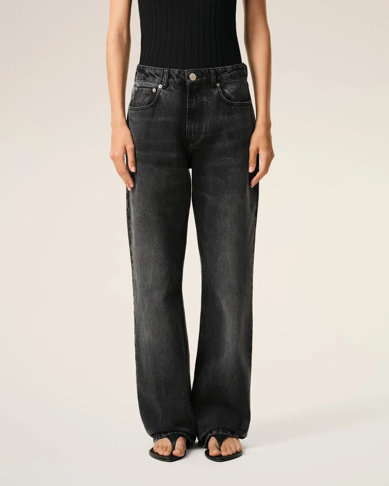 AmiParis Black Cotton Large Fit Jeans Women's