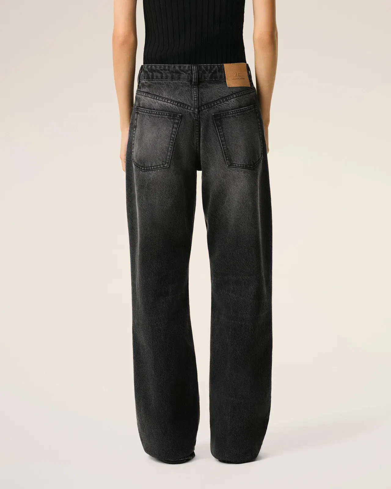 AmiParis Black Cotton Large Fit Jeans Women's