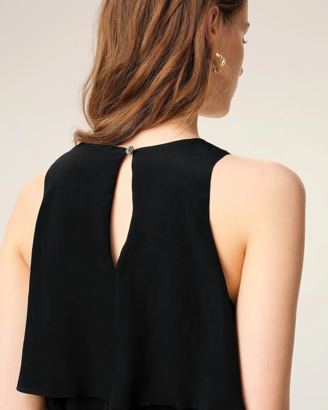 AmiParis Black Blended Silk Long Dress With Ruffles Women's