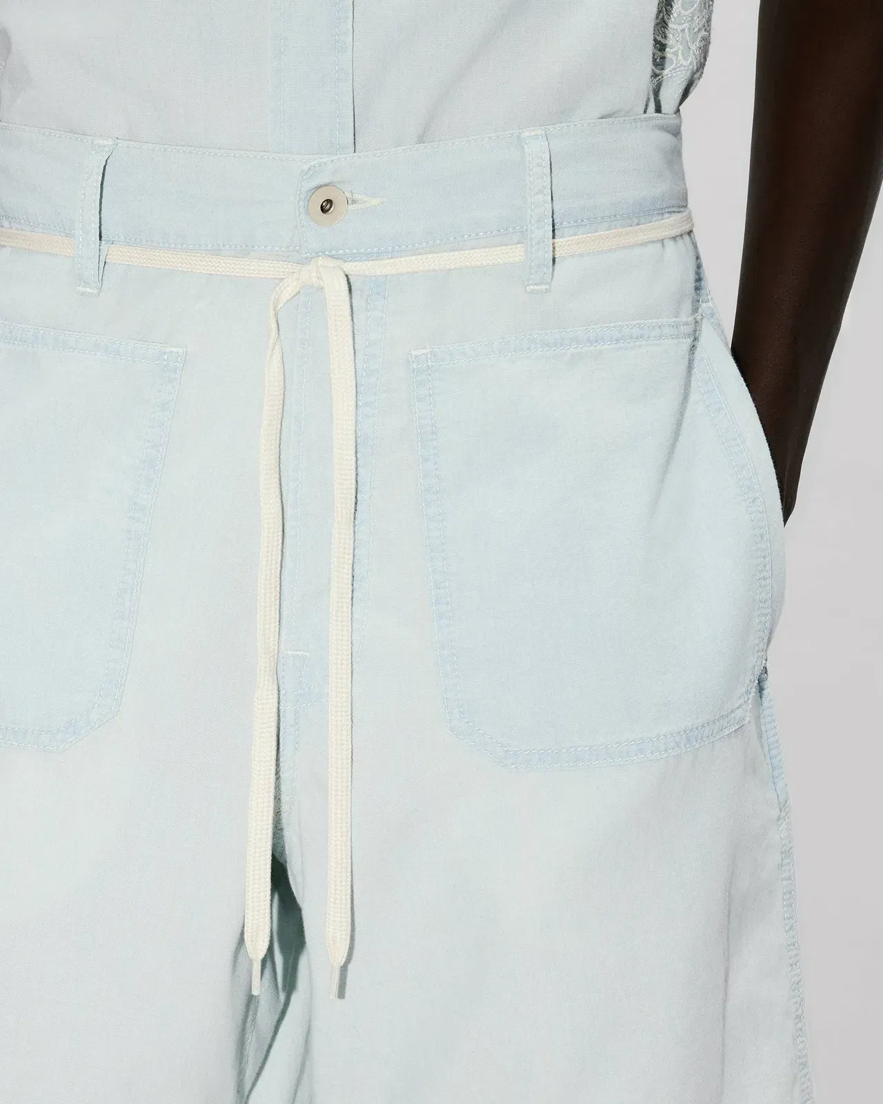 Kenzo Lace Straight Shorts In Stone Bleach Chambray