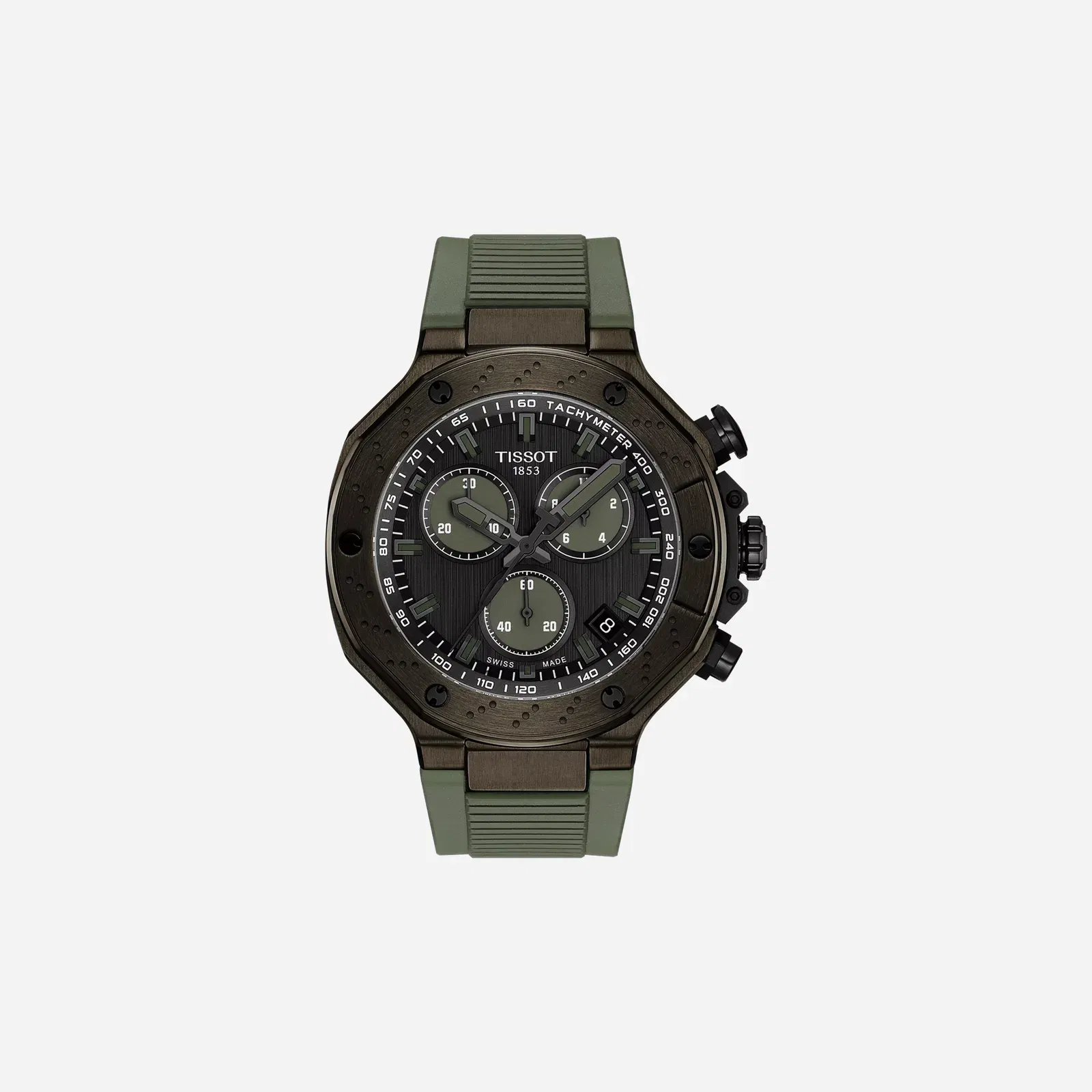 Tissot T-Race Quartz Chronograph Grey Dial Green Silicone Strap Watch