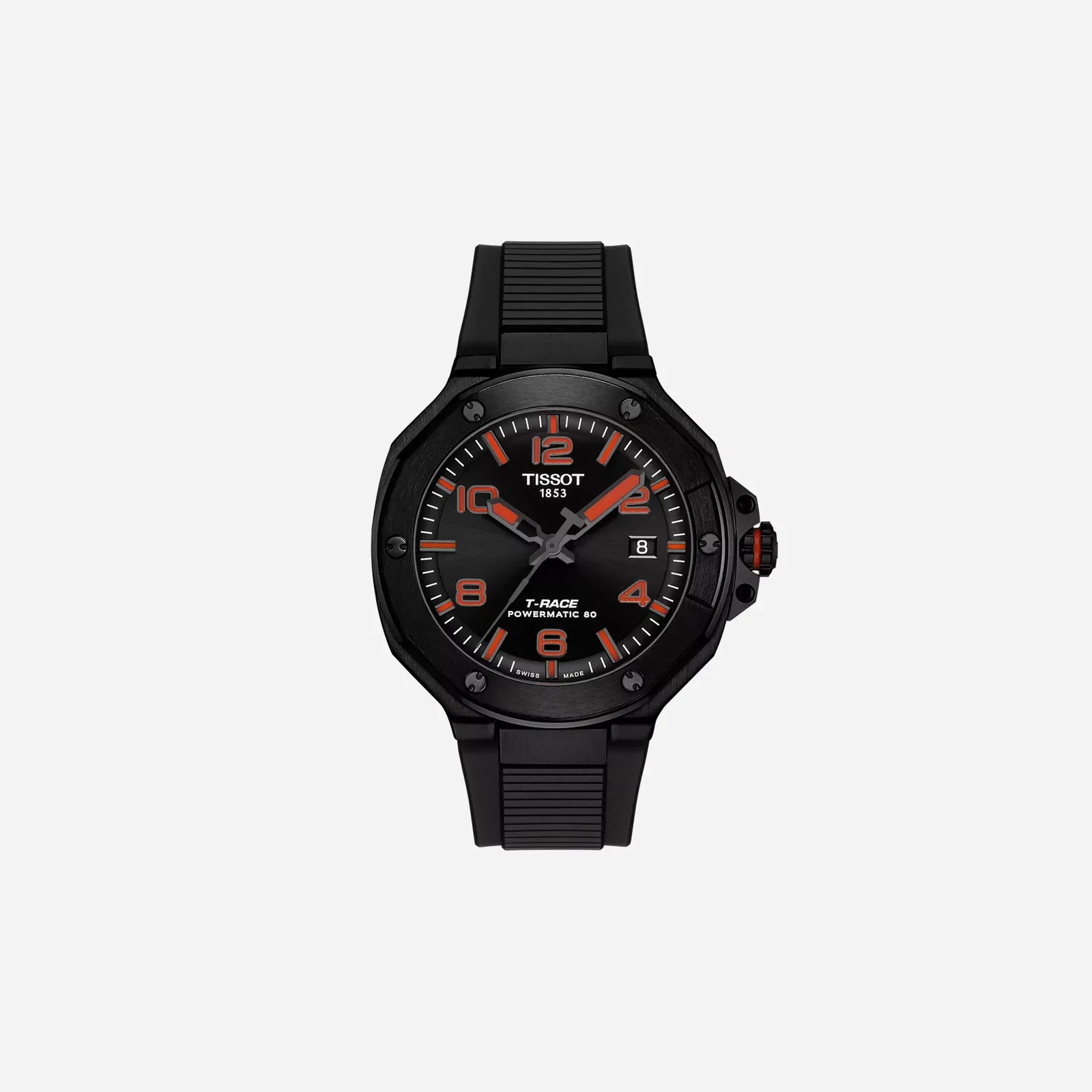Tissot T-Race Powermatic 80 Black Dial Black Silicone Strap Watch