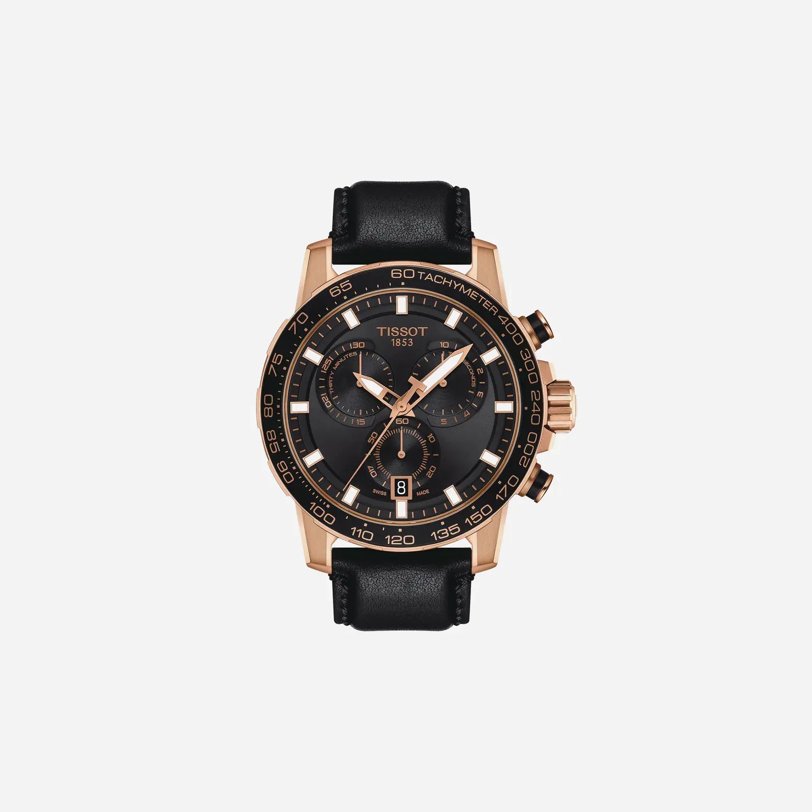 Tissot Supersport Chrono Black Dial Black Leather Strap Watch