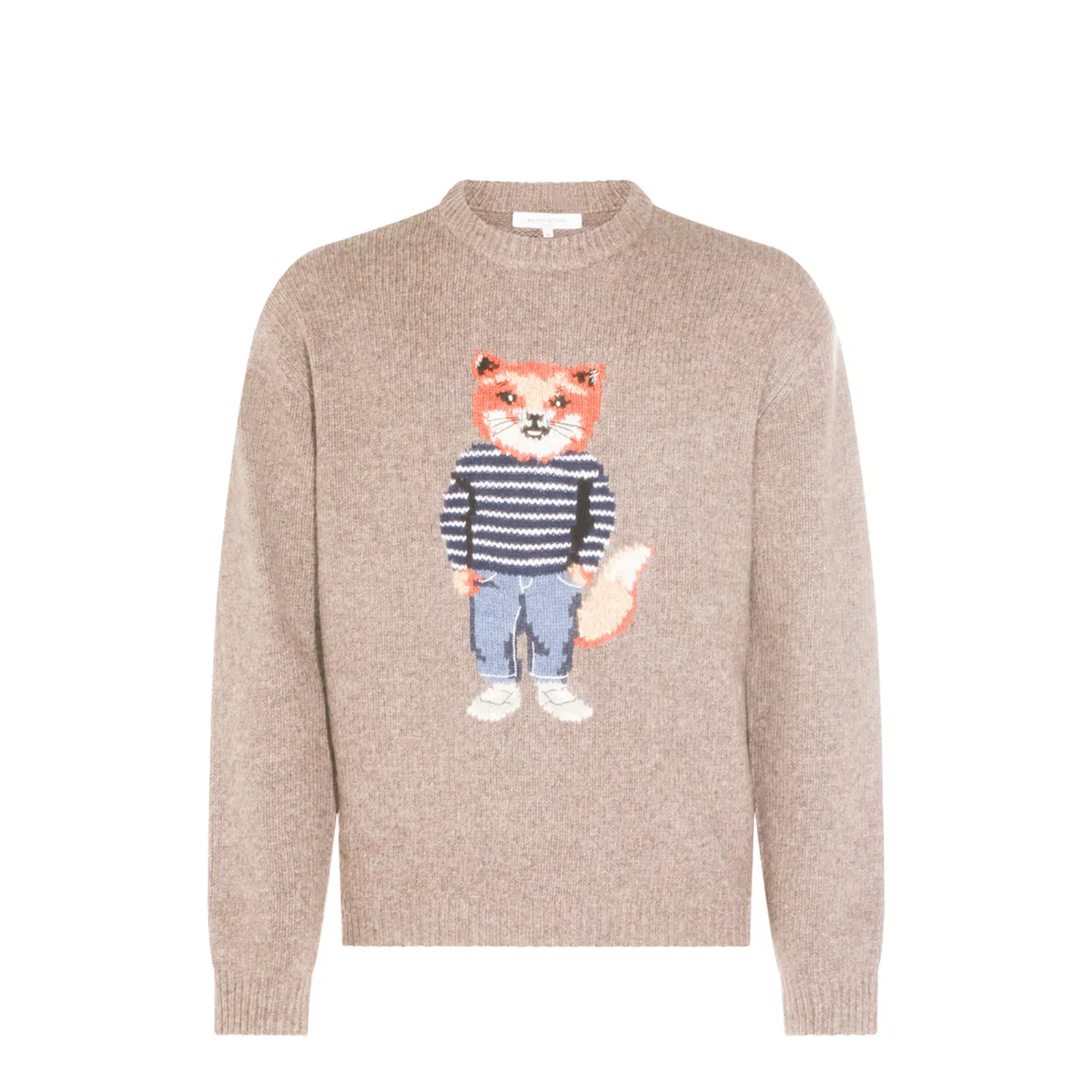 Grey Mélange Sweater with Dressed Fox Intarsia