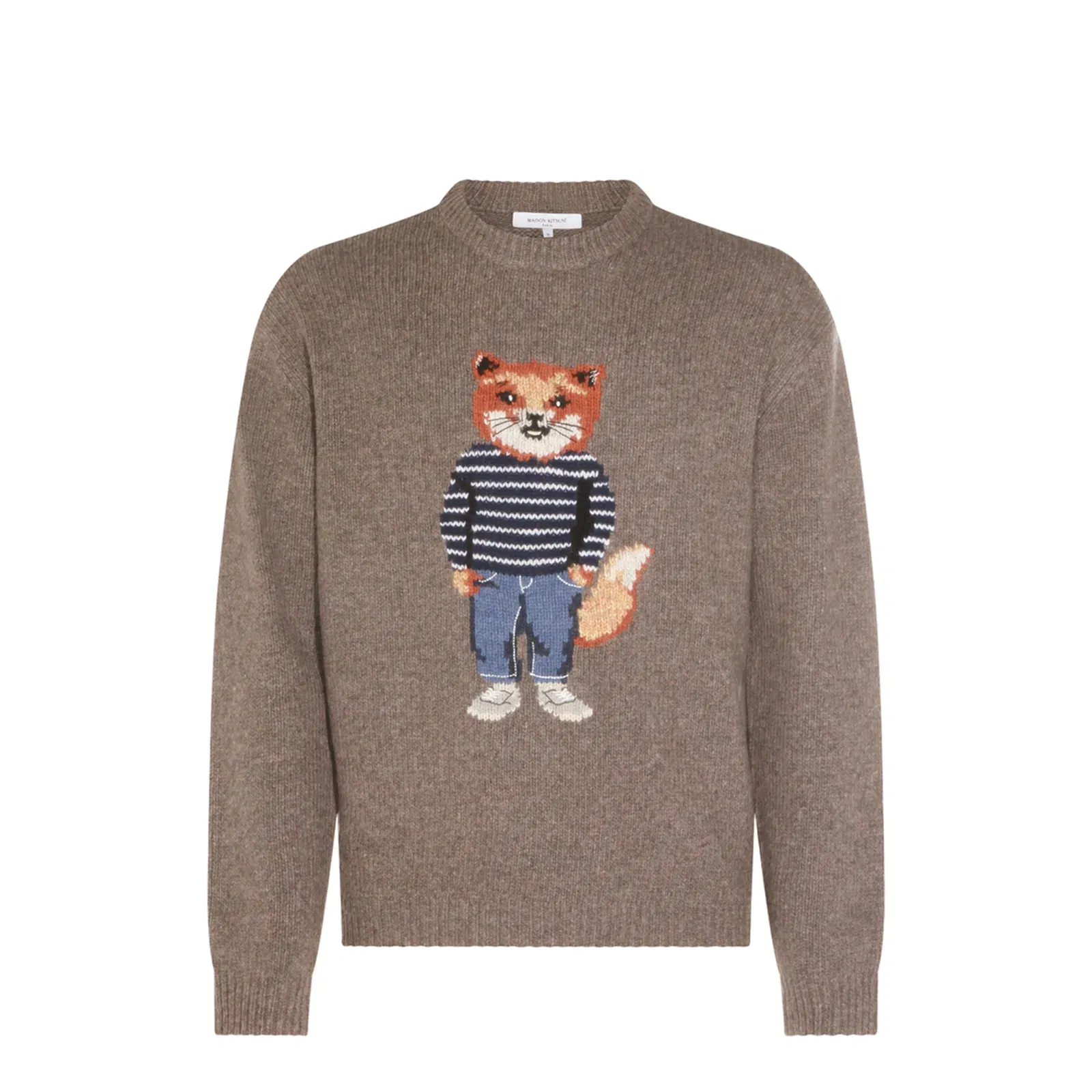 Grey Mélange Sweater with Dressed Fox Intarsia